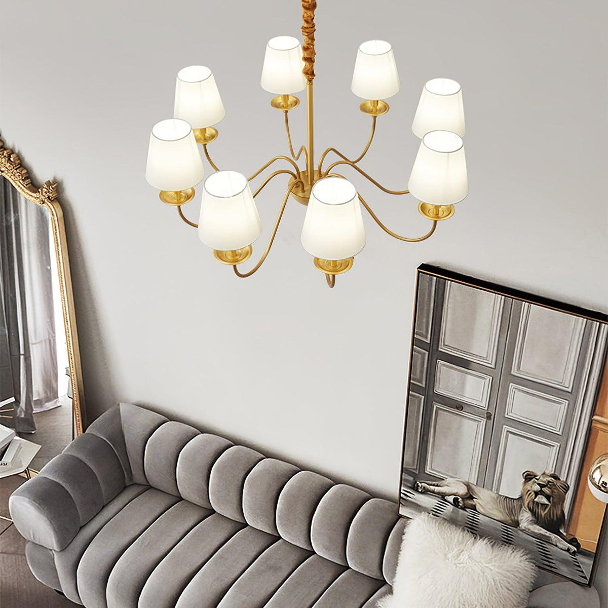 Auruora Chandelier Brass Fabric Shade Classic