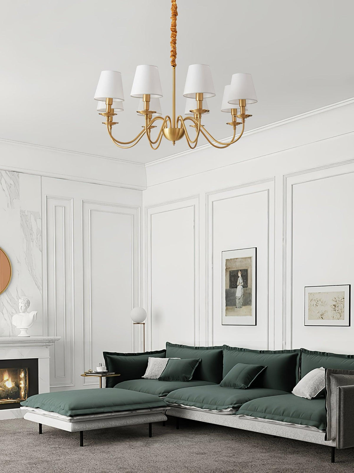 Auruora Chandelier Brass Fabric Shade Classic