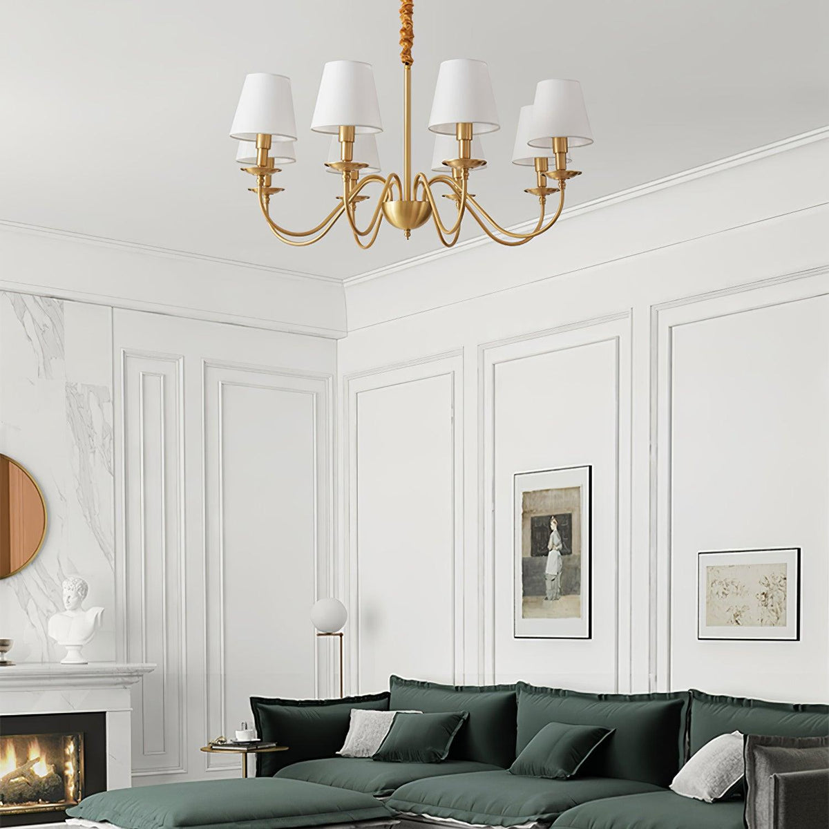 Auruora Chandelier Brass Fabric Shade Classic