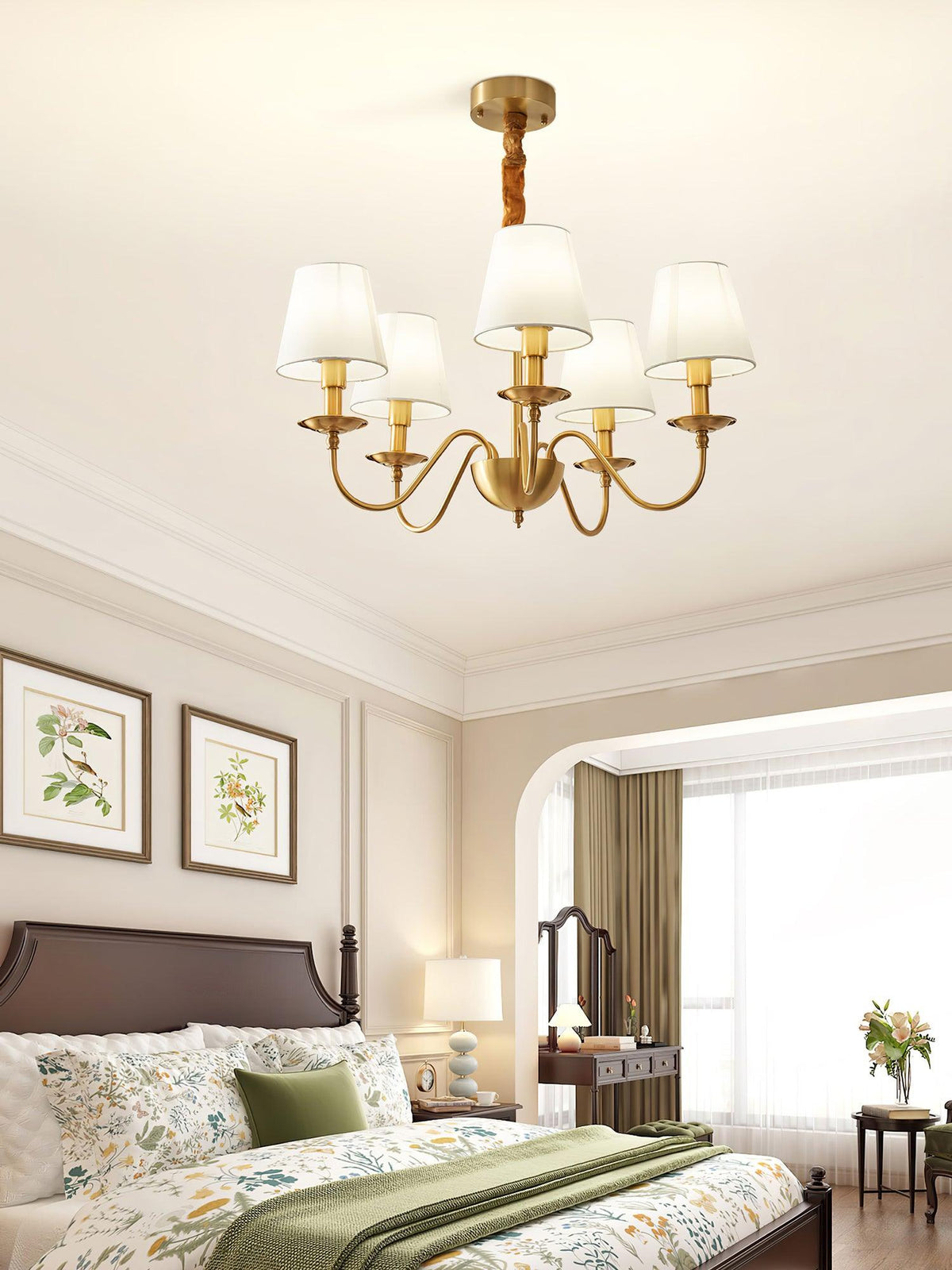 Auruora Chandelier Brass Fabric Shade Classic