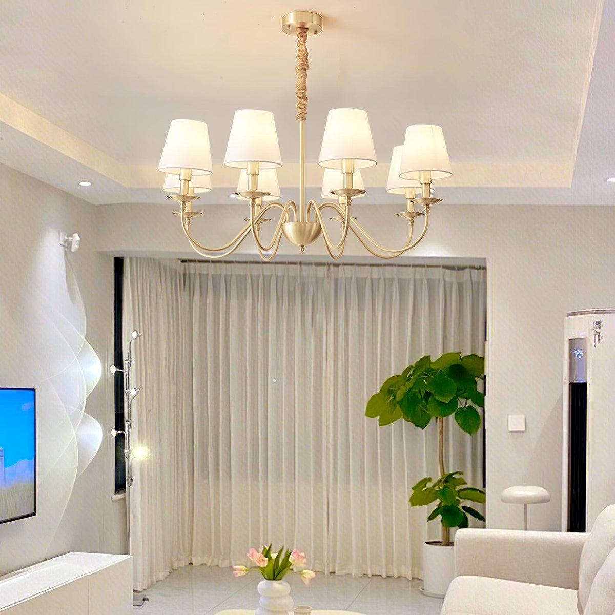Auruora Chandelier Brass Fabric Shade Classic