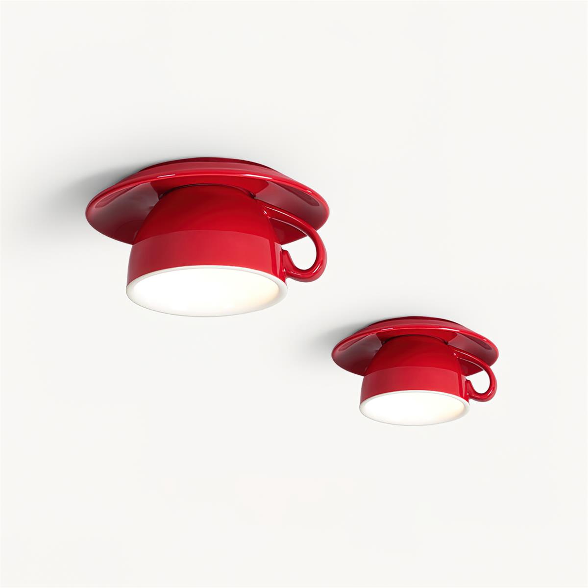 Teacup Ceiling Lamp Red Ceramics - Neutral Decor