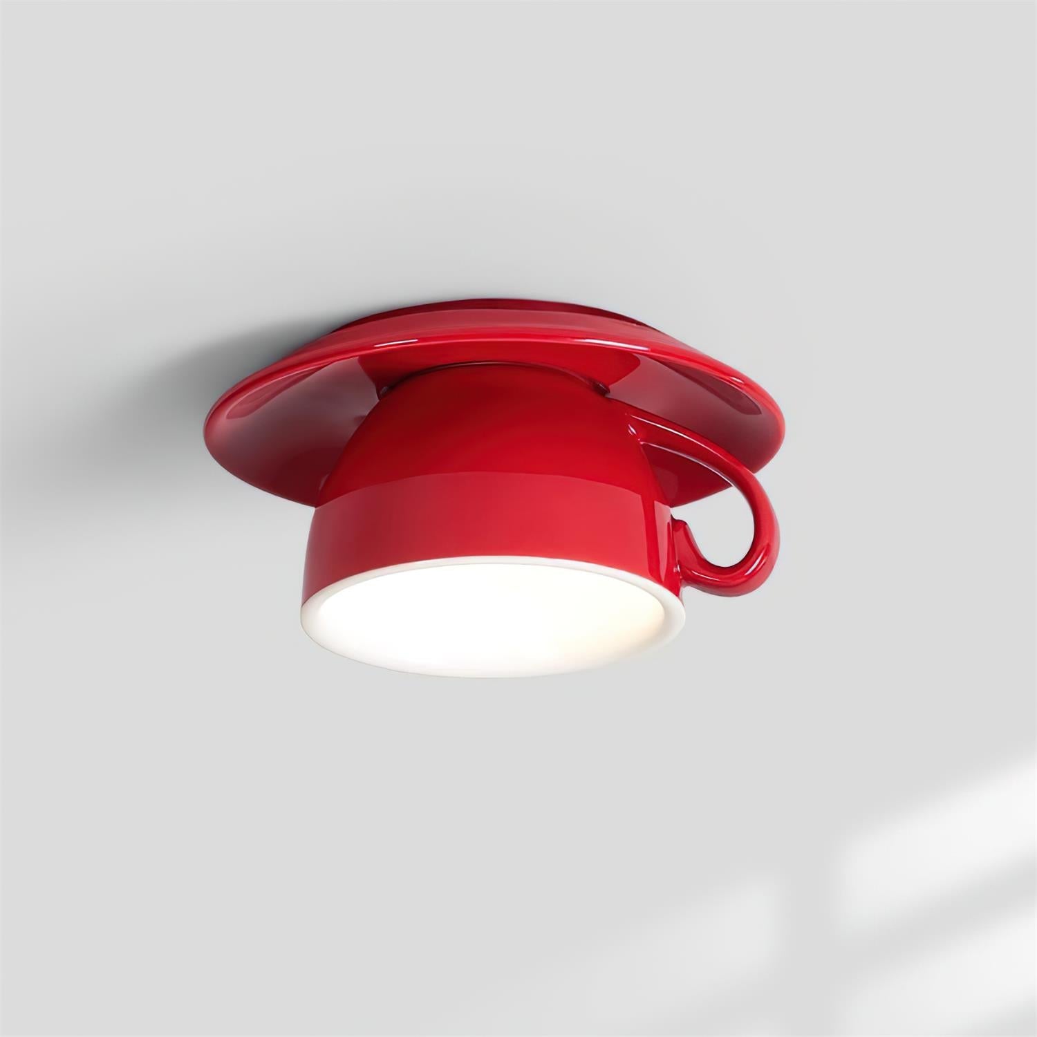 Teacup Ceiling Lamp Red Ceramics - Neutral Decor