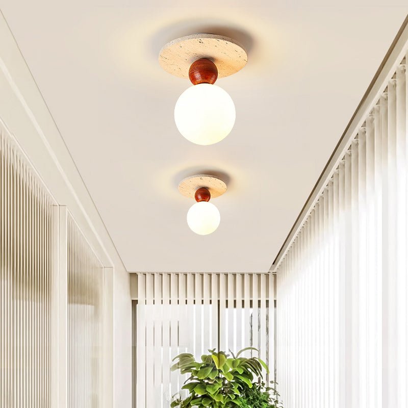 Vera Spherical Yellow Travertine Ceiling Lamp