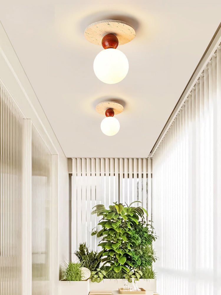 Vera Spherical Yellow Travertine Ceiling Lamp