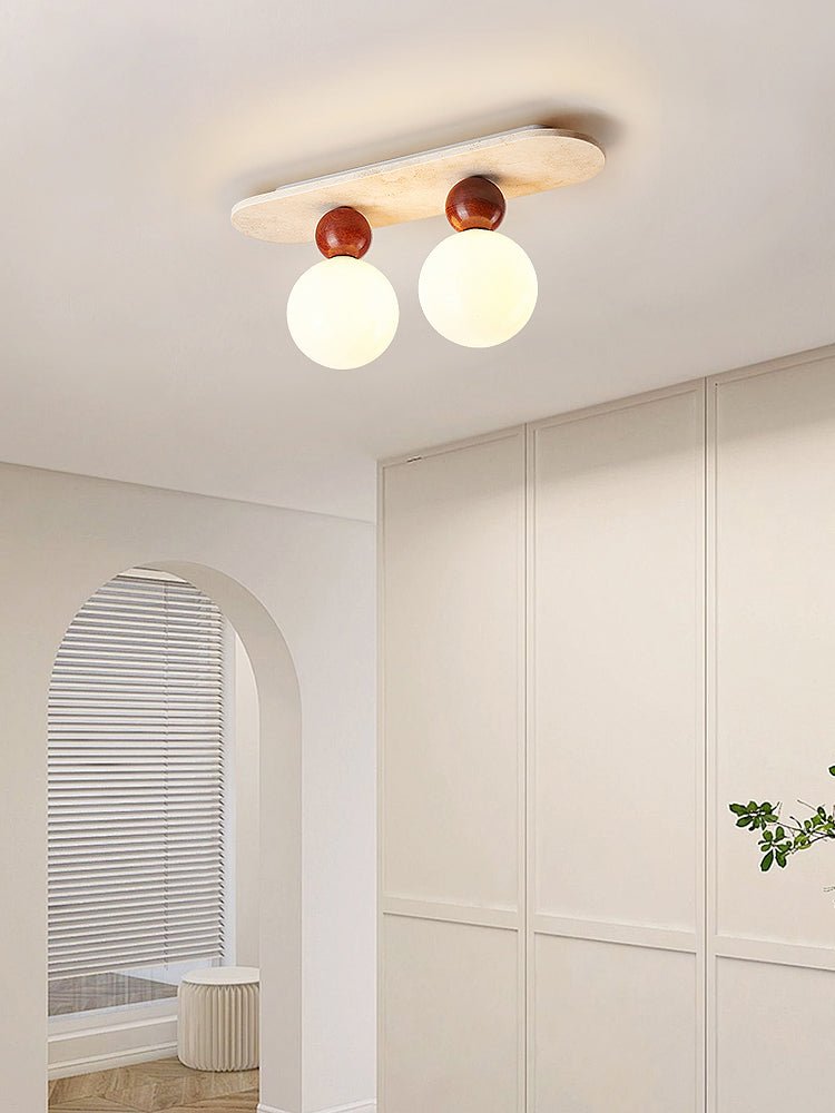 Vera Spherical Yellow Travertine Ceiling Lamp