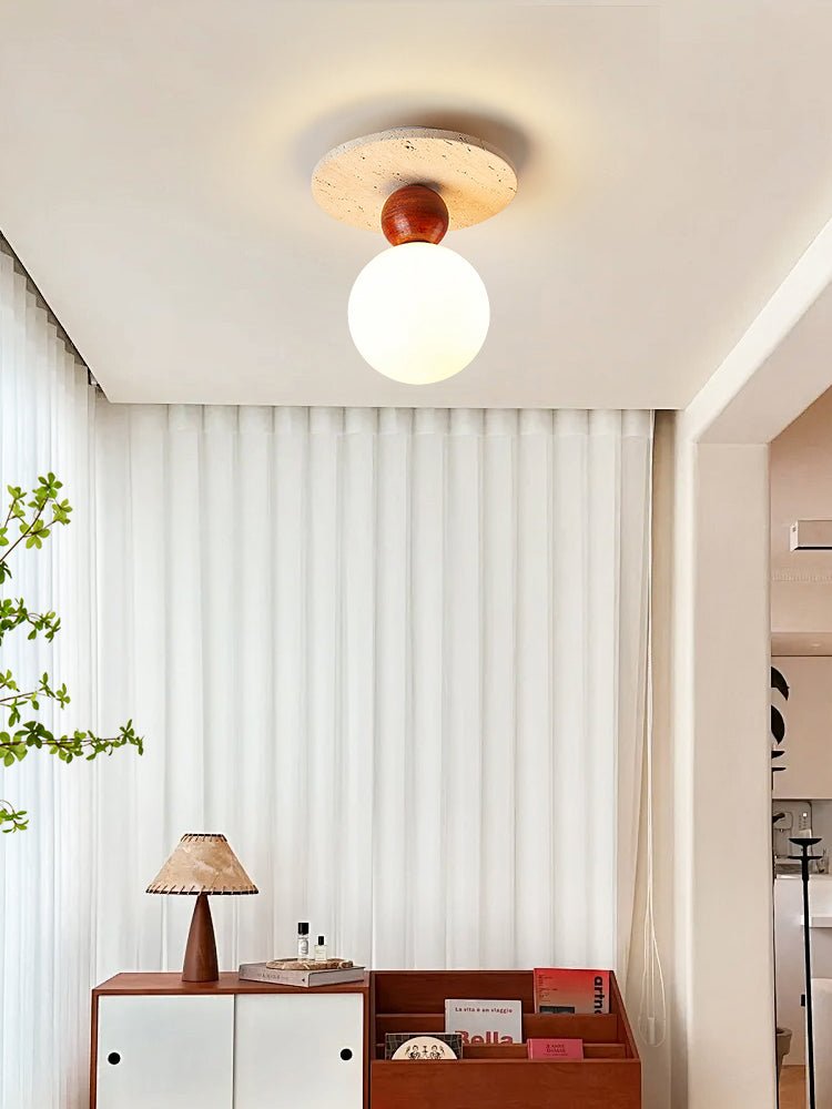 Vera Spherical Yellow Travertine Ceiling Lamp