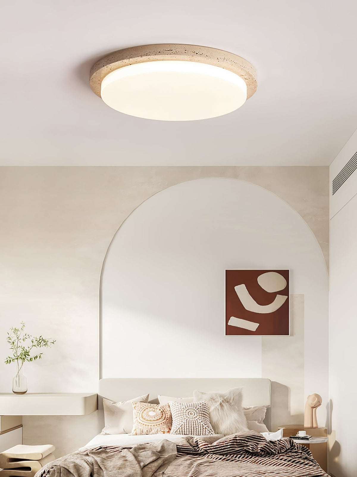 Tavisella Smooth-Rim Travertine Ceiling Light