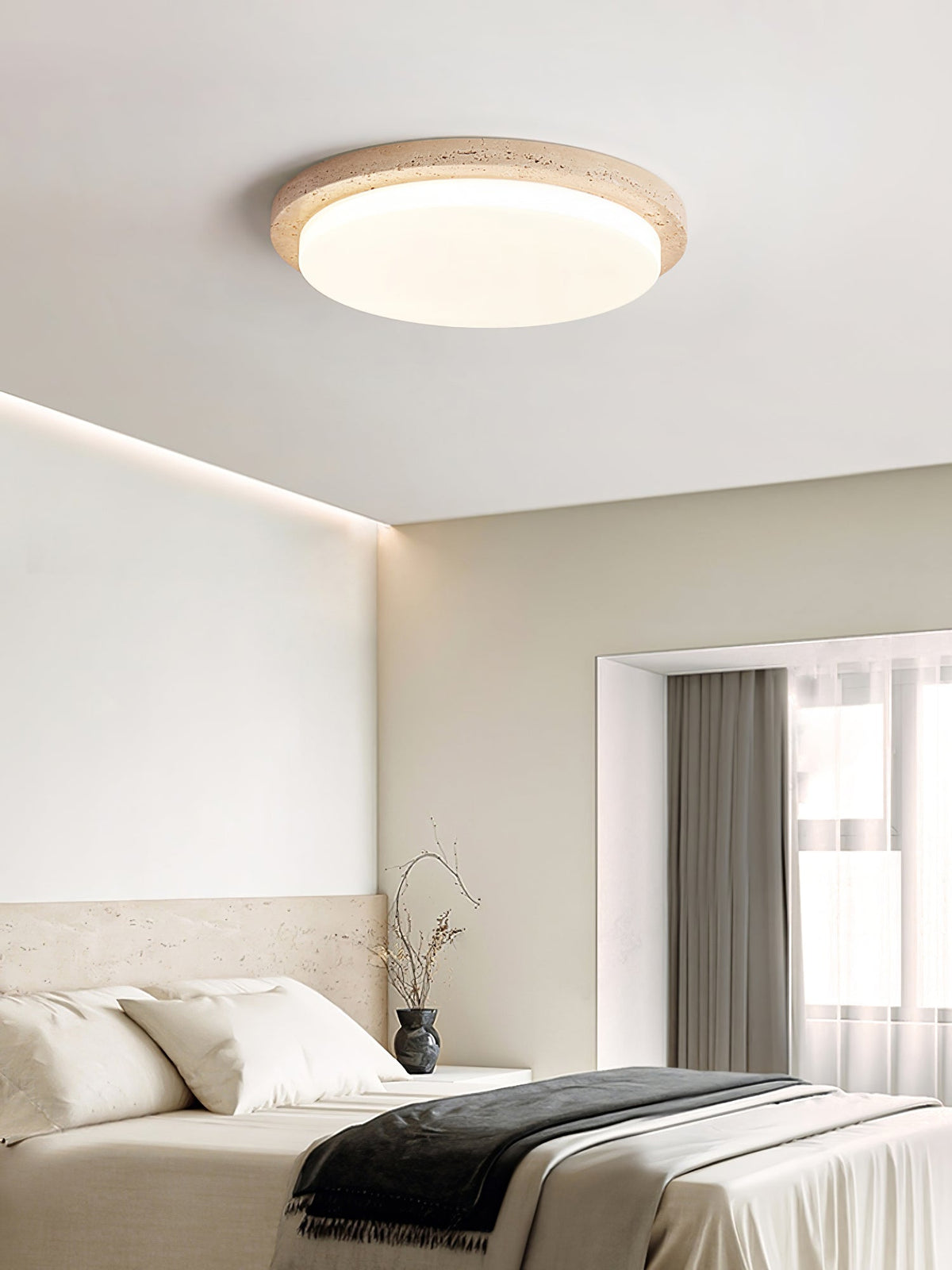 Tavisella Smooth-Rim Travertine Ceiling Light