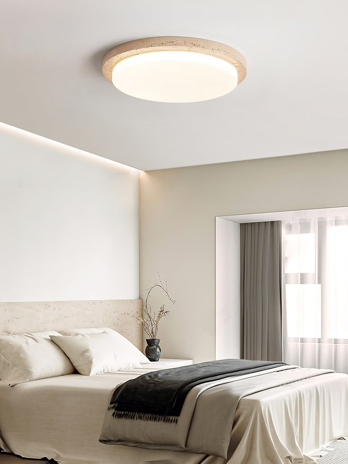 Tavisella Smooth-Rim Travertine Ceiling Light