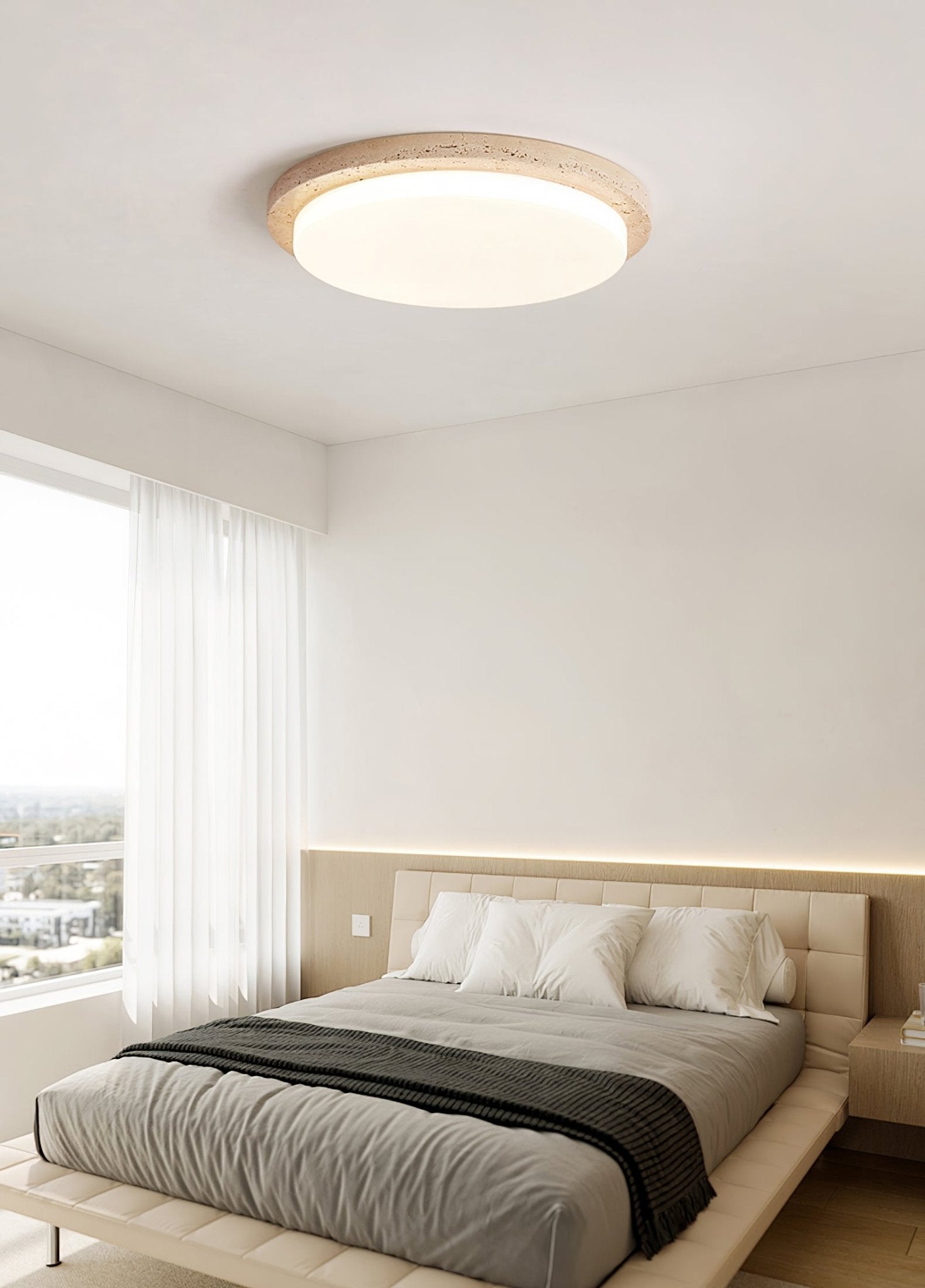 Tavisella Smooth-Rim Travertine Ceiling Light
