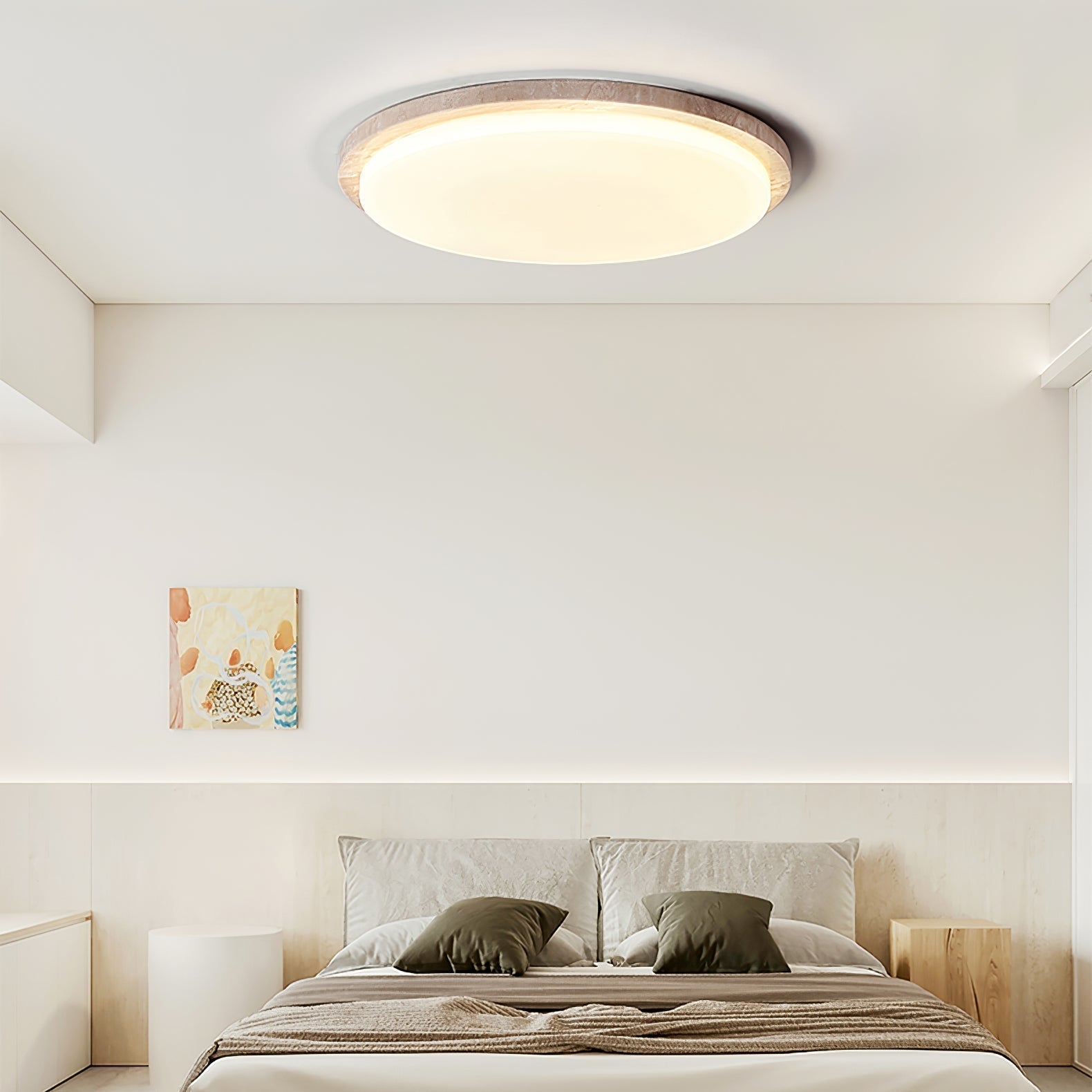 Tavisella Smooth-Rim Travertine Ceiling Light
