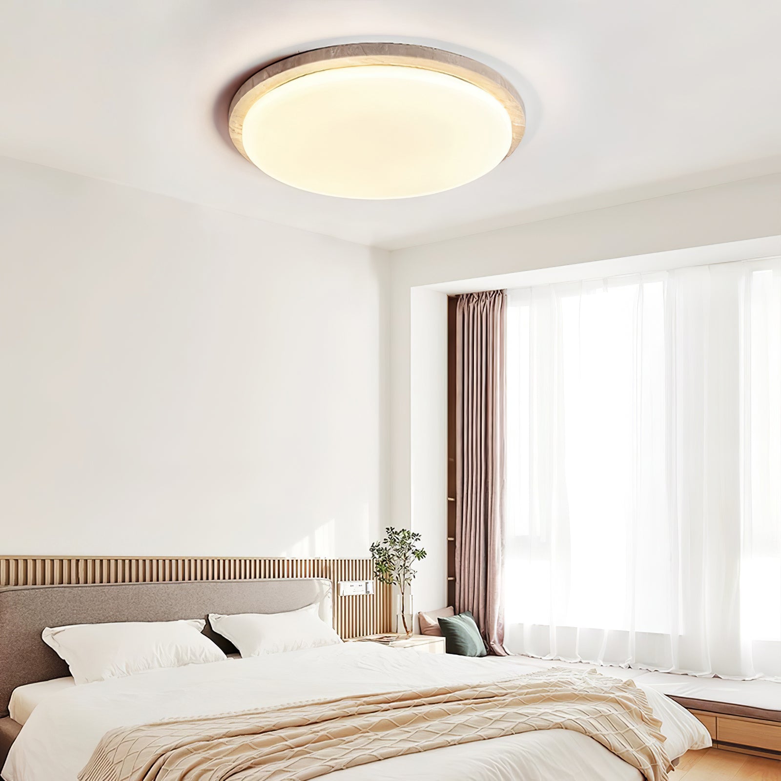 Tavisella Smooth-Rim Travertine Ceiling Light