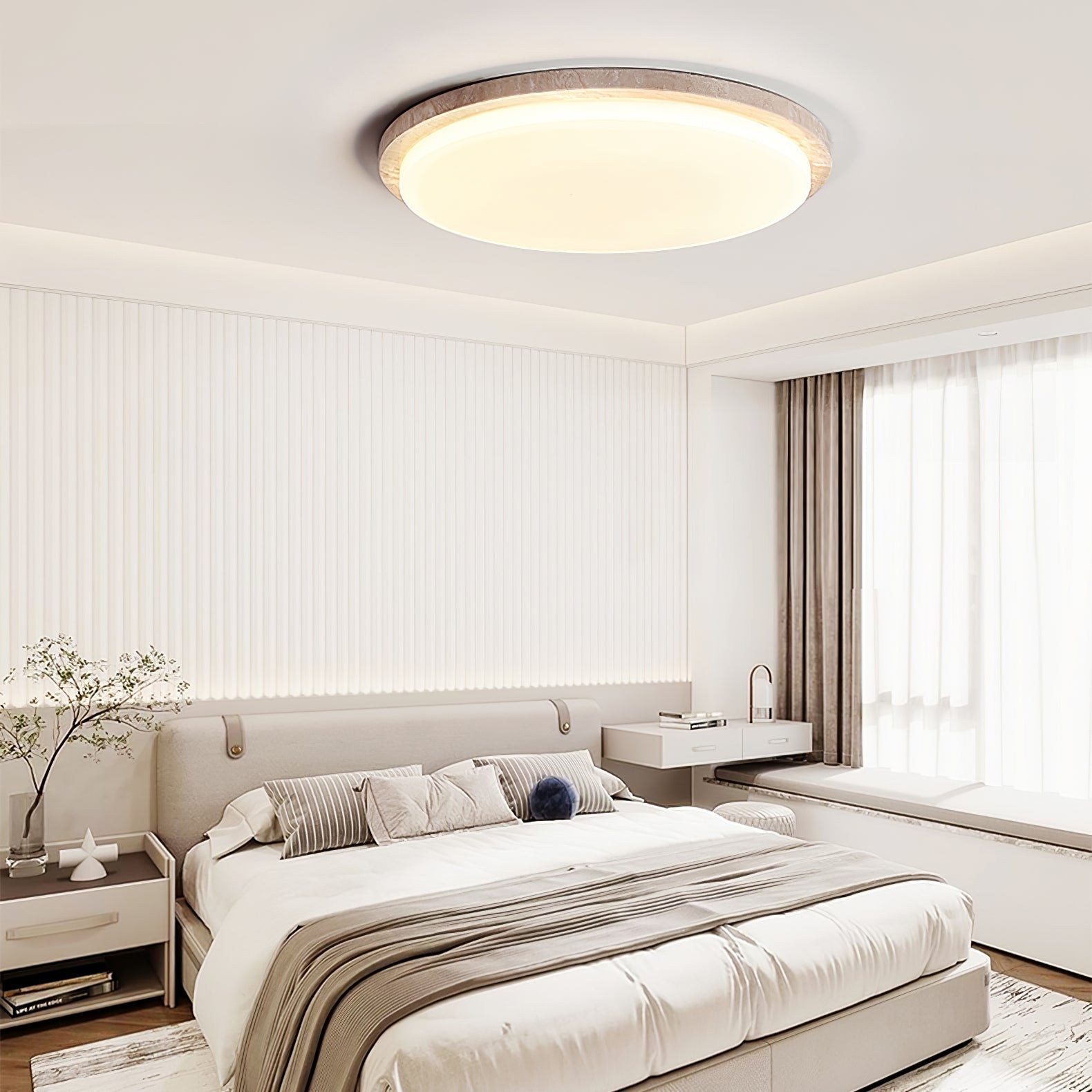 Tavisella Smooth-Rim Travertine Ceiling Light