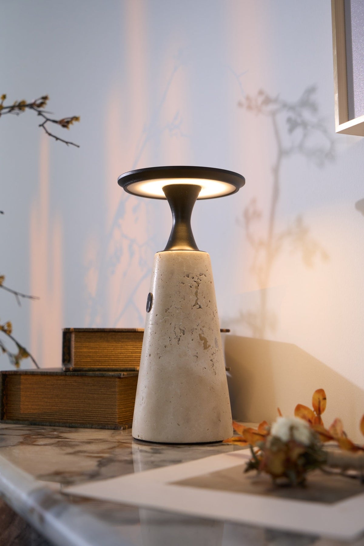 Vespera Sculptural Travertine Table Lamp
