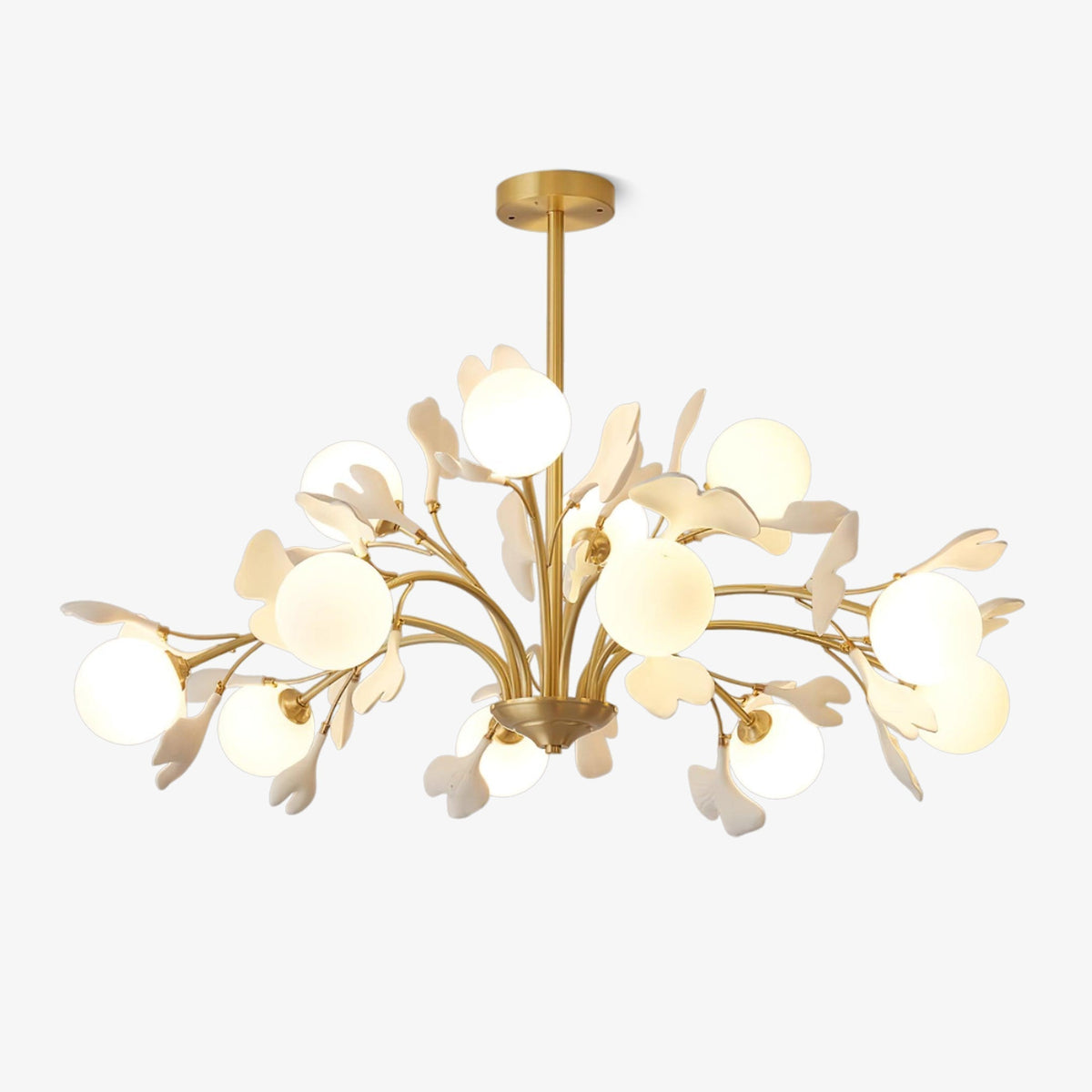 Dorvel Chandelier Ginkgo Leaf Brass Ceramic Glass