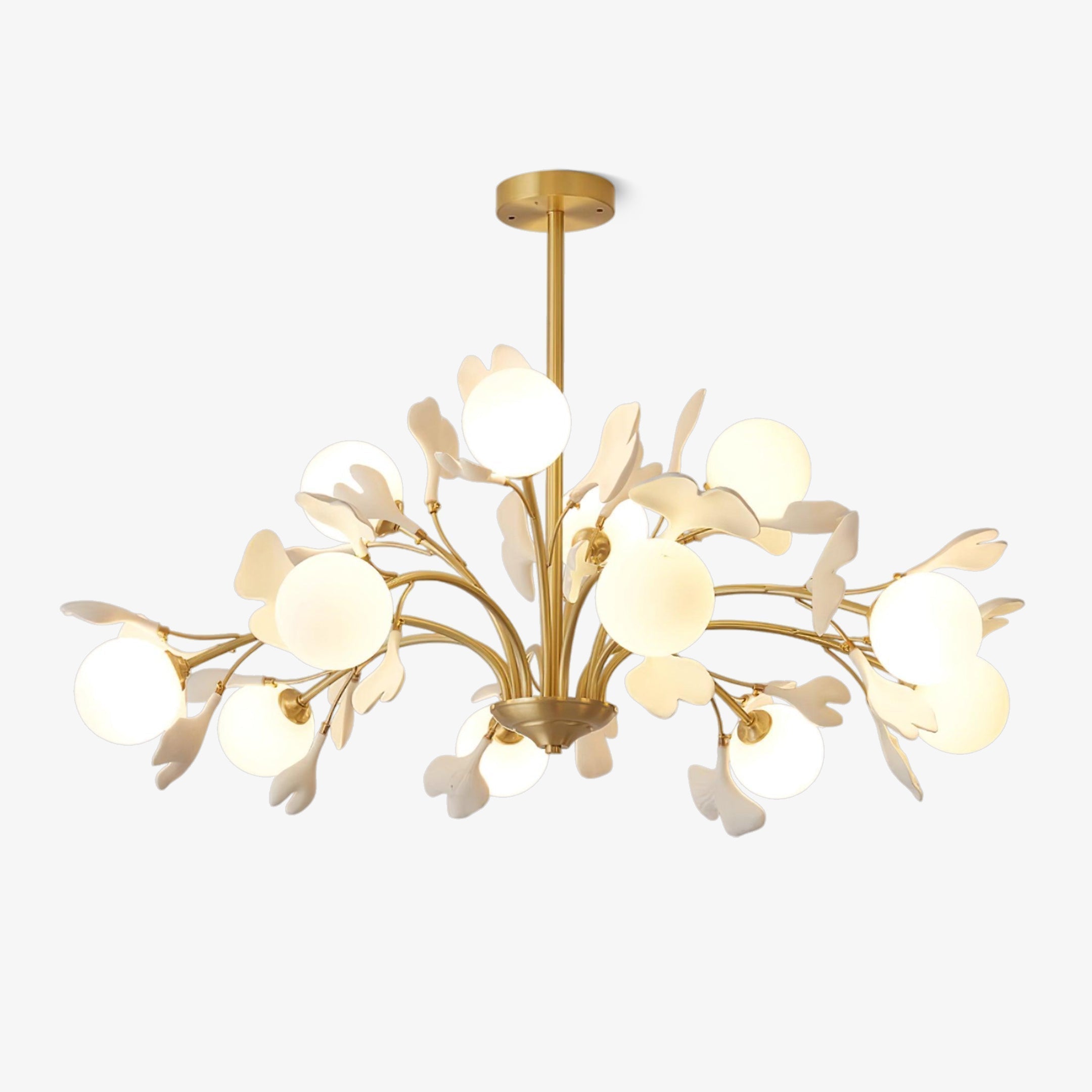 Dorvel Chandelier Ginkgo Leaf Brass Ceramic Glass