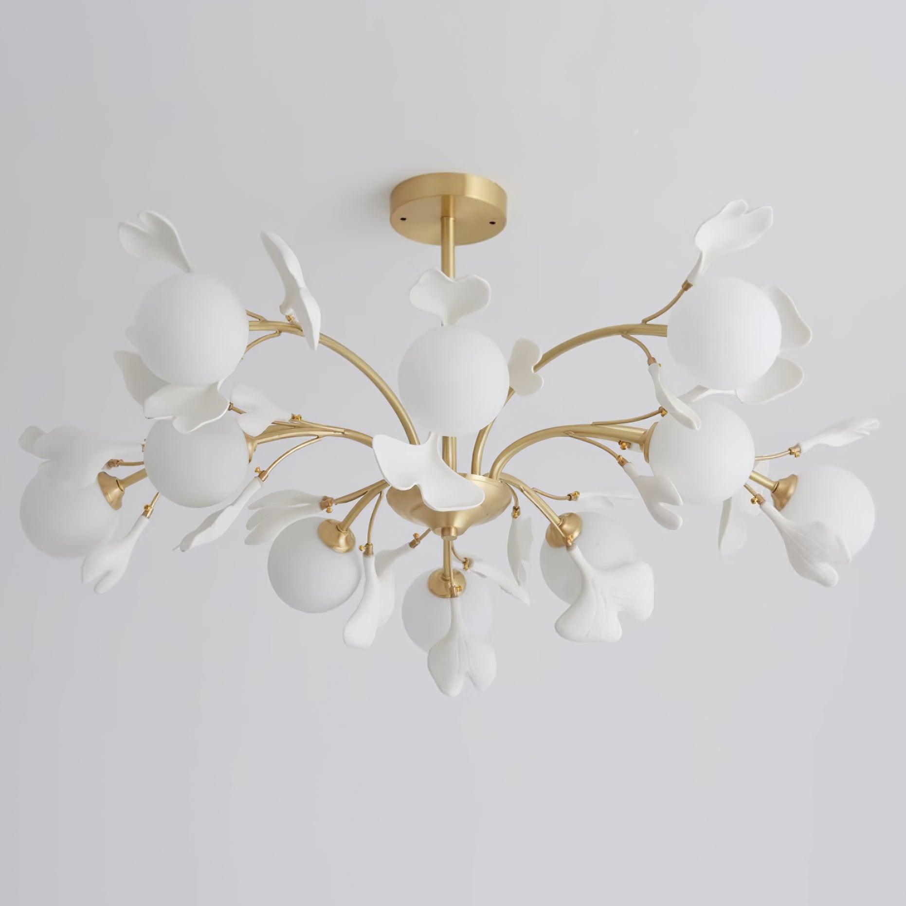 Dorvel Chandelier Ginkgo Leaf Brass Ceramic Glass