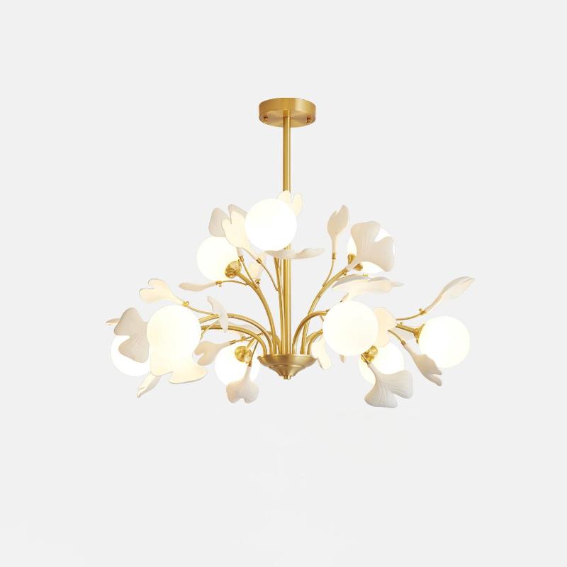 Dorvel Chandelier Ginkgo Leaf Brass Ceramic Glass