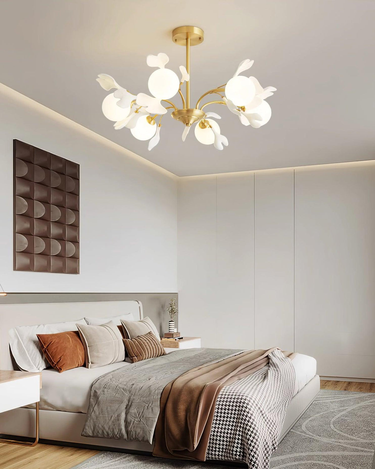 Dorvel Chandelier Ginkgo Leaf Brass Ceramic Glass