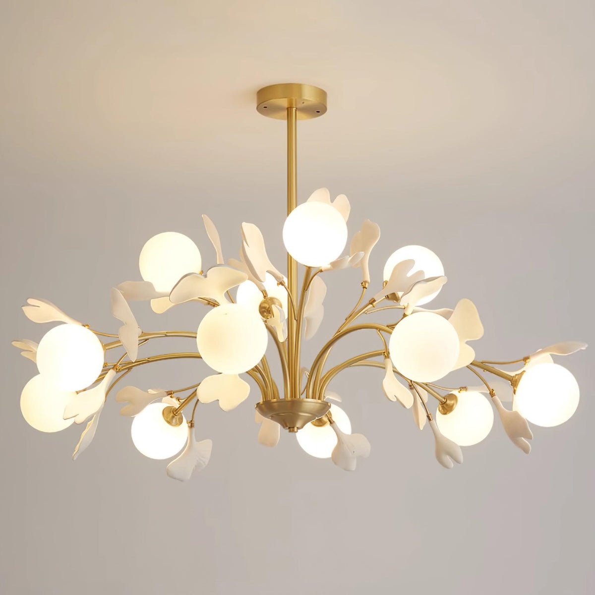Dorvel Chandelier Ginkgo Leaf Brass Ceramic Glass