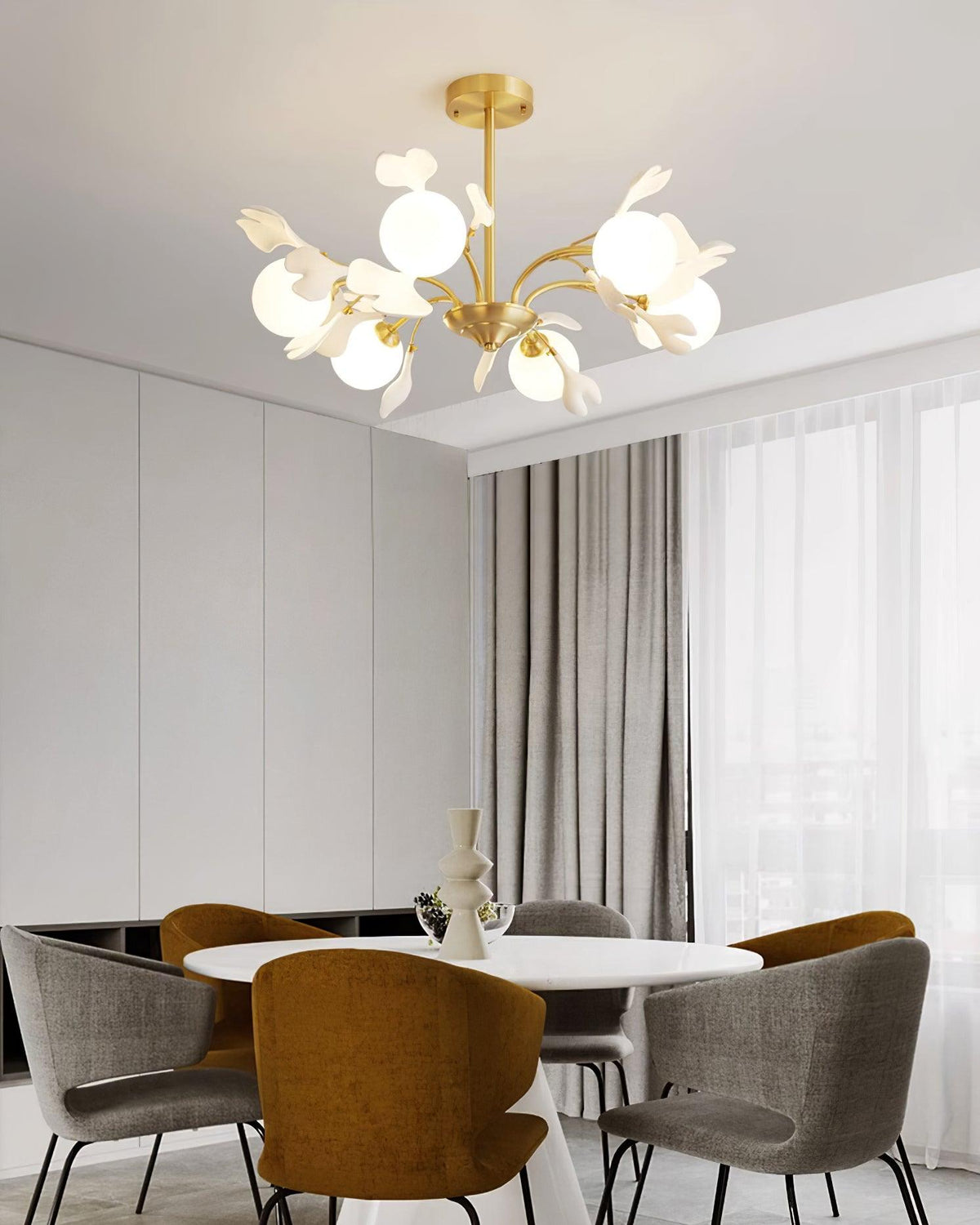 Dorvel Chandelier Ginkgo Leaf Brass Ceramic Glass