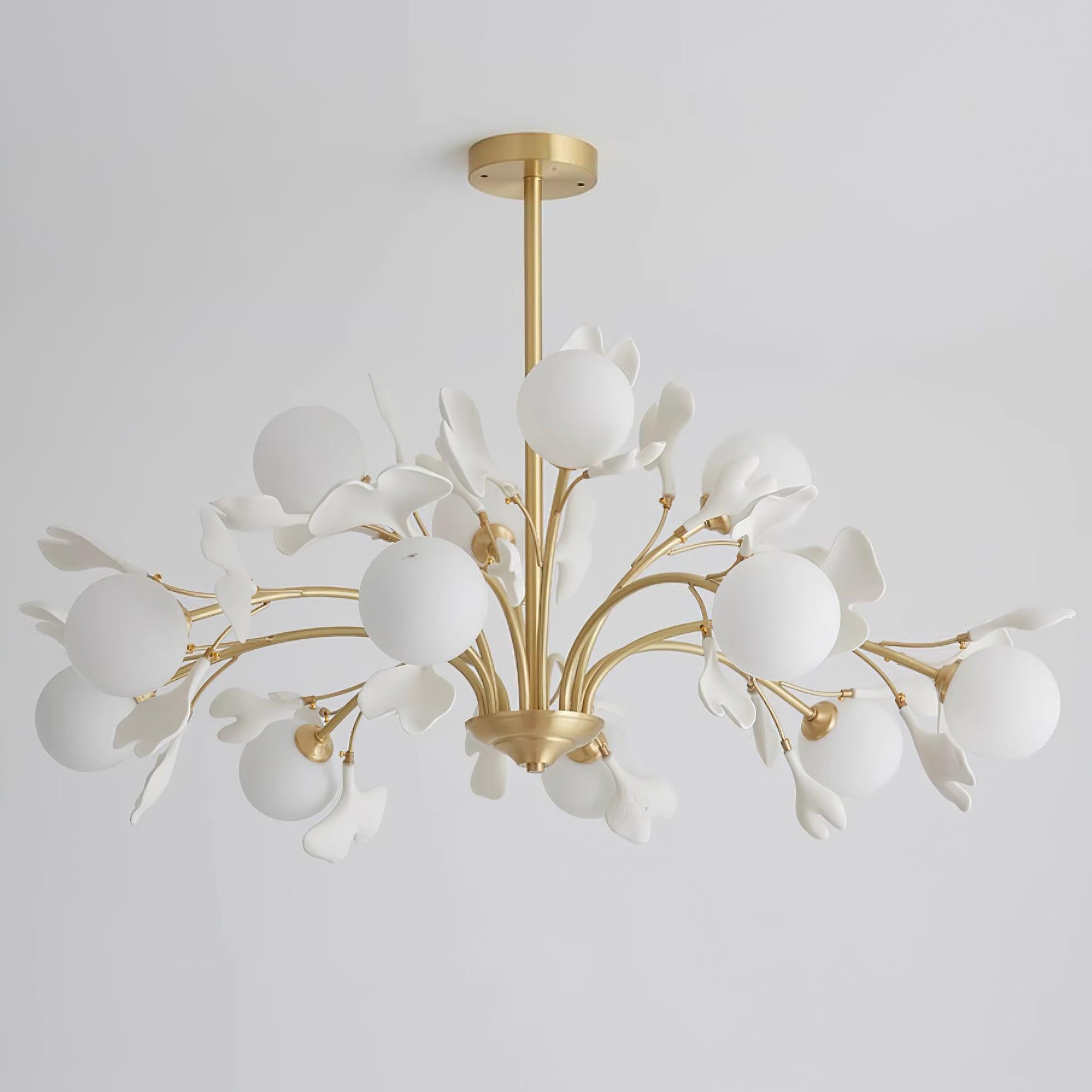 Dorvel Chandelier Ginkgo Leaf Brass Ceramic Glass