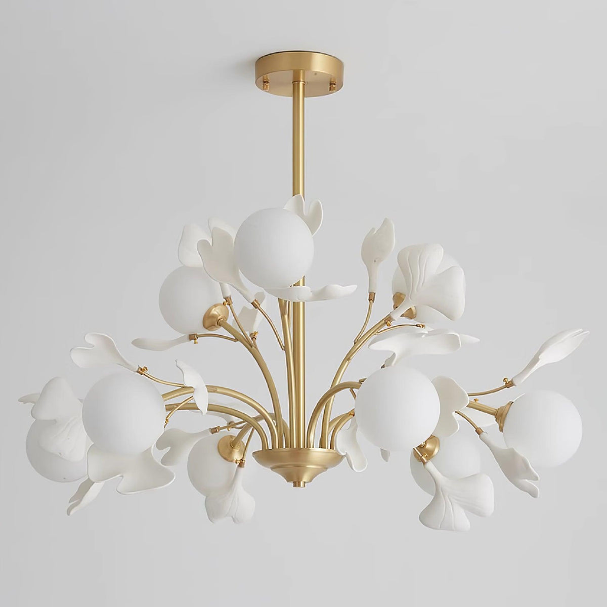 Dorvel Chandelier Ginkgo Leaf Brass Ceramic Glass