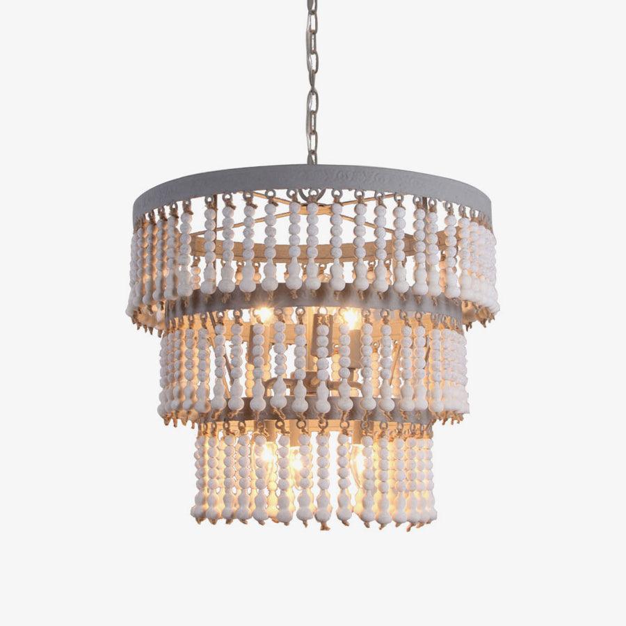 Aldaneon Chandelier Three Tiered Wood Beaded