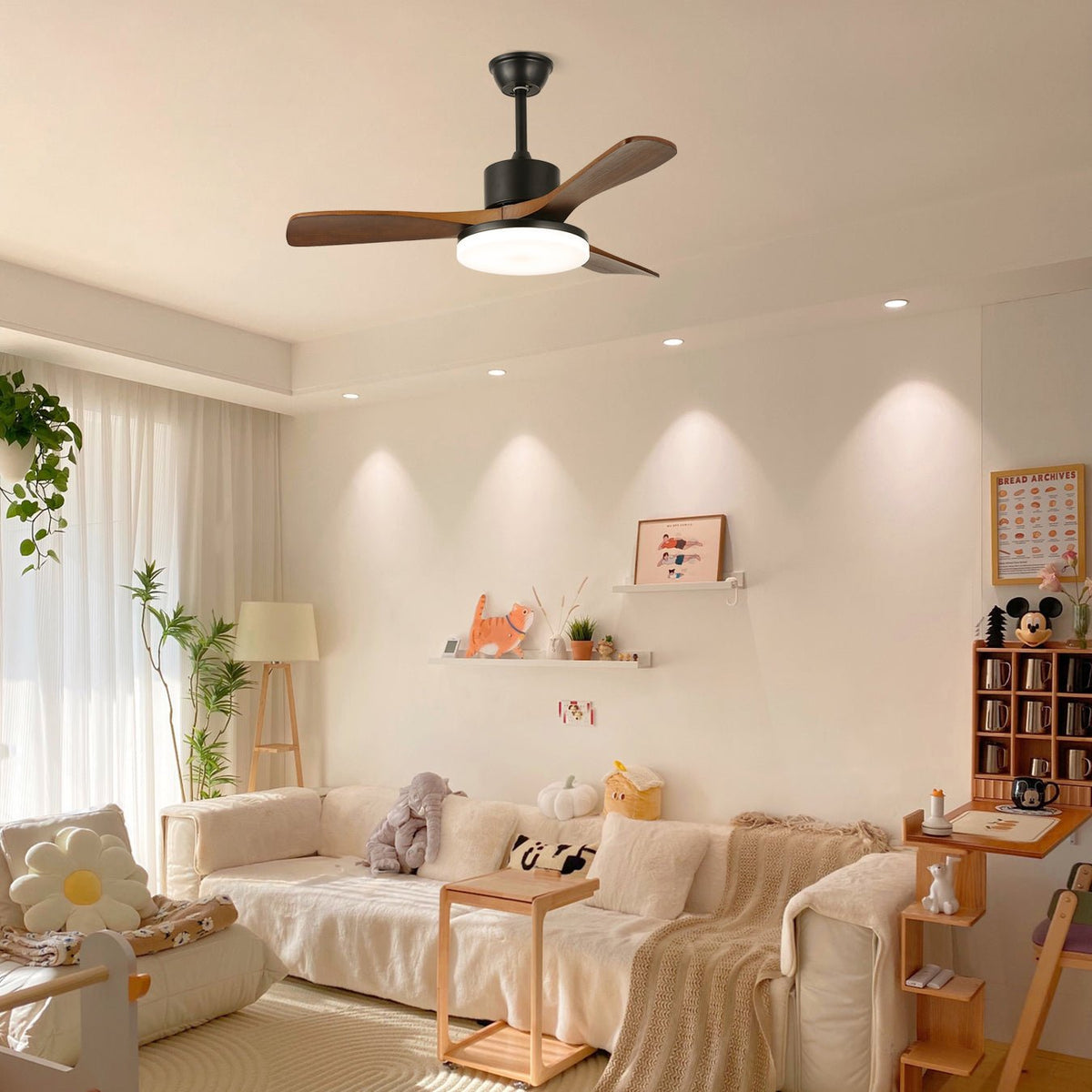 Darian Minimalist Wood Ceiling Fan Light