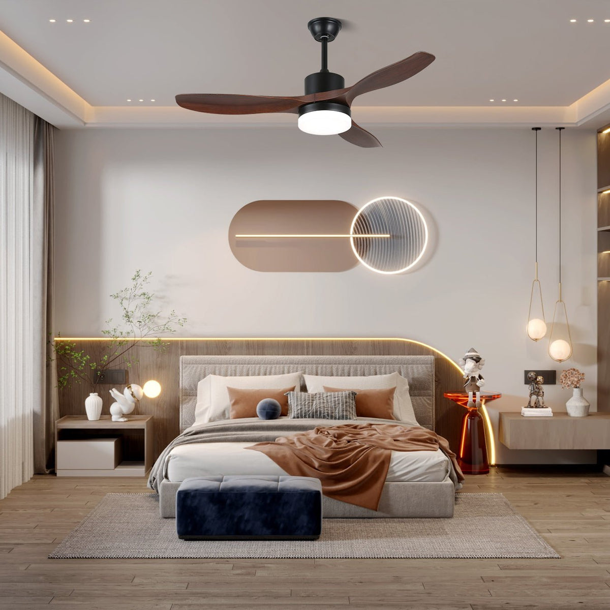 Darian Minimalist Wood Ceiling Fan Light