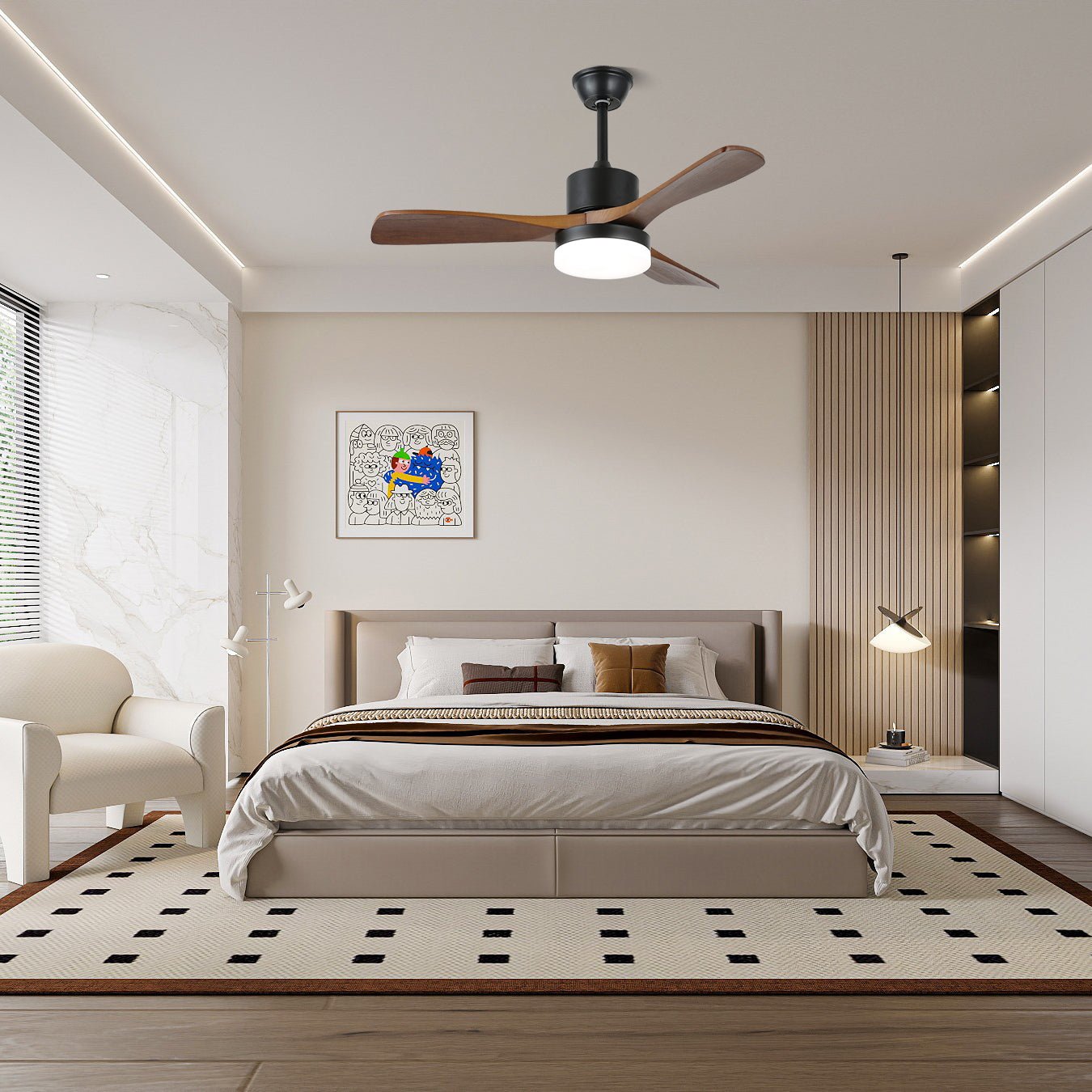 Darian Minimalist Wood Ceiling Fan Light