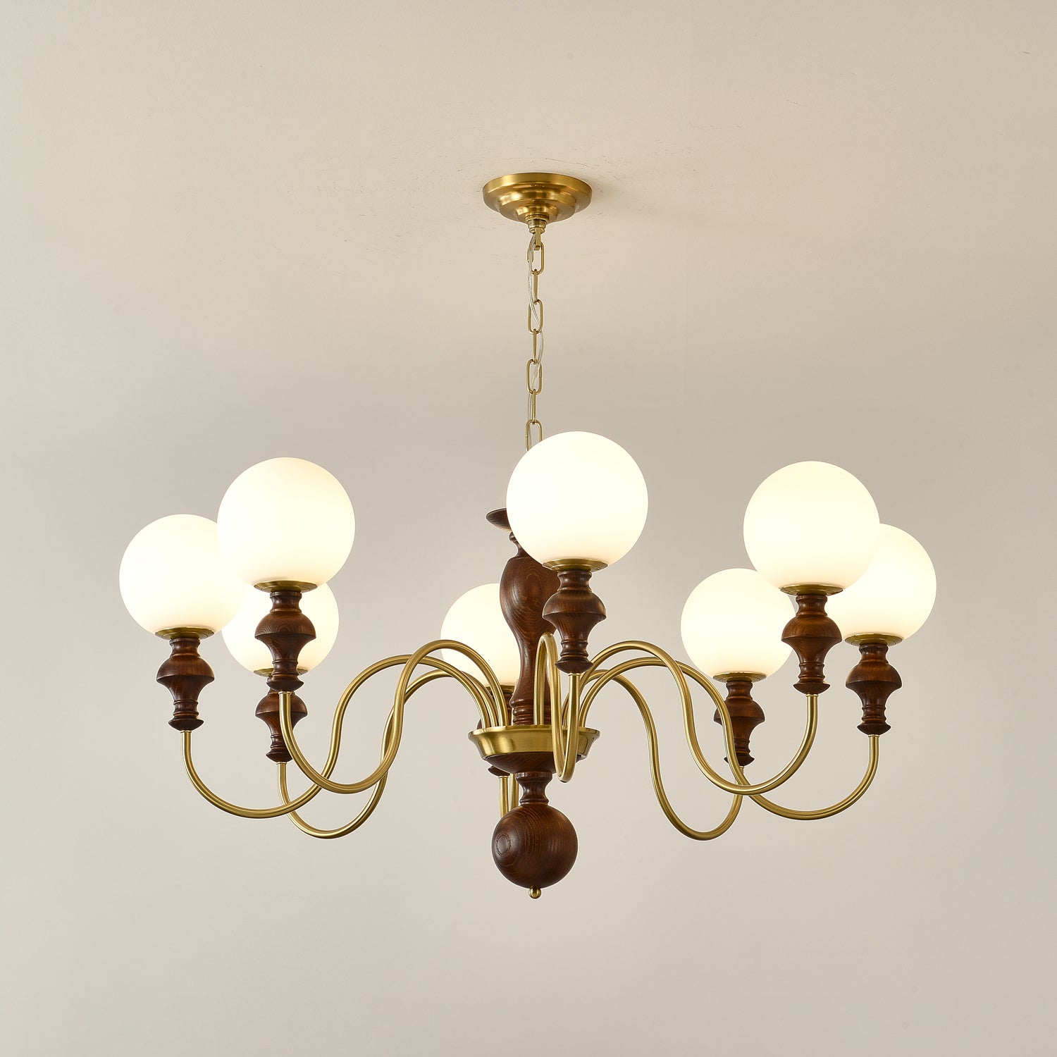 Indris Chandelier Wood & Brass Timeless Globe