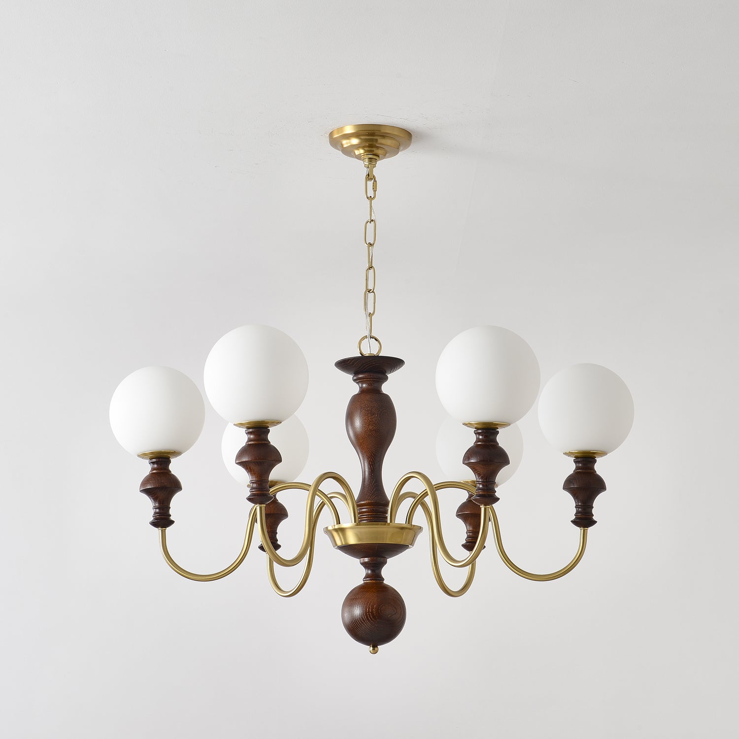 Indris Chandelier Wood & Brass Timeless Globe