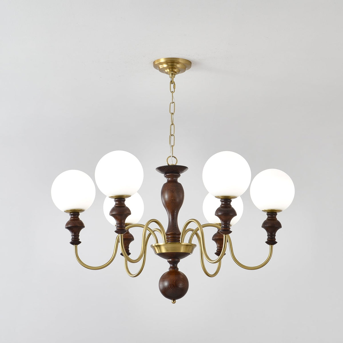 Indris Chandelier Wood & Brass Timeless Globe
