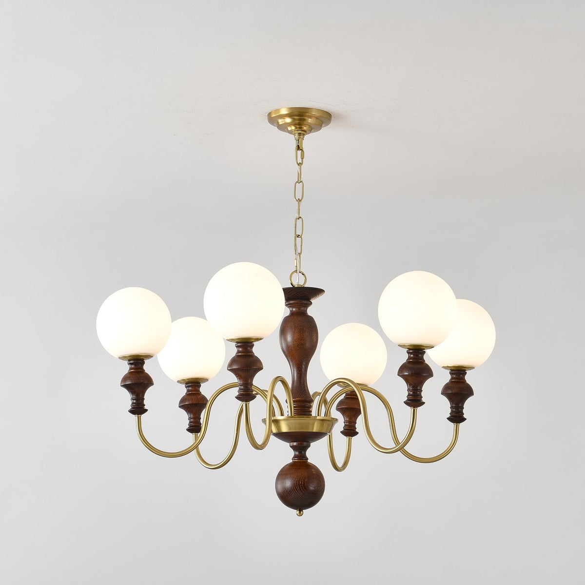 Indris Chandelier Wood & Brass Timeless Globe