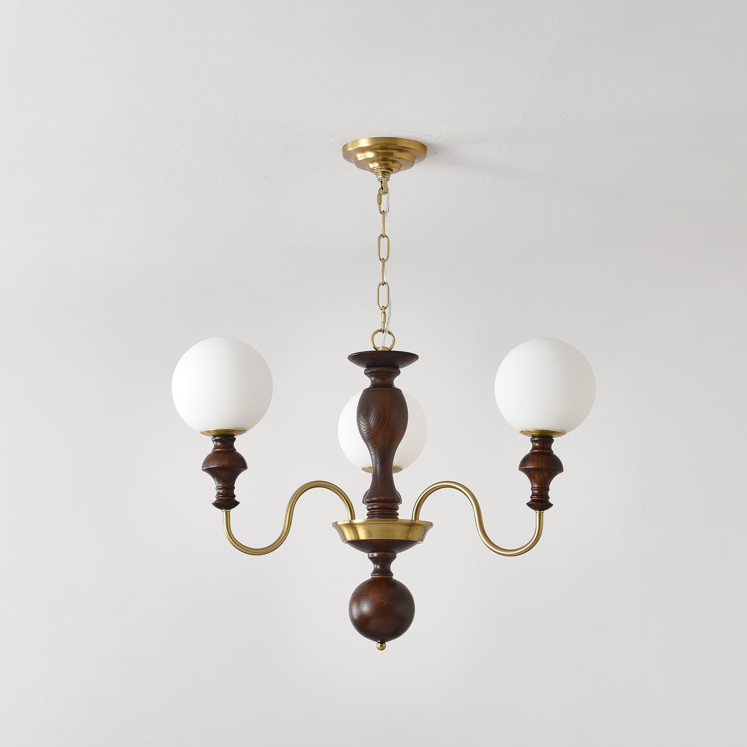 Indris Chandelier Wood & Brass Timeless Globe