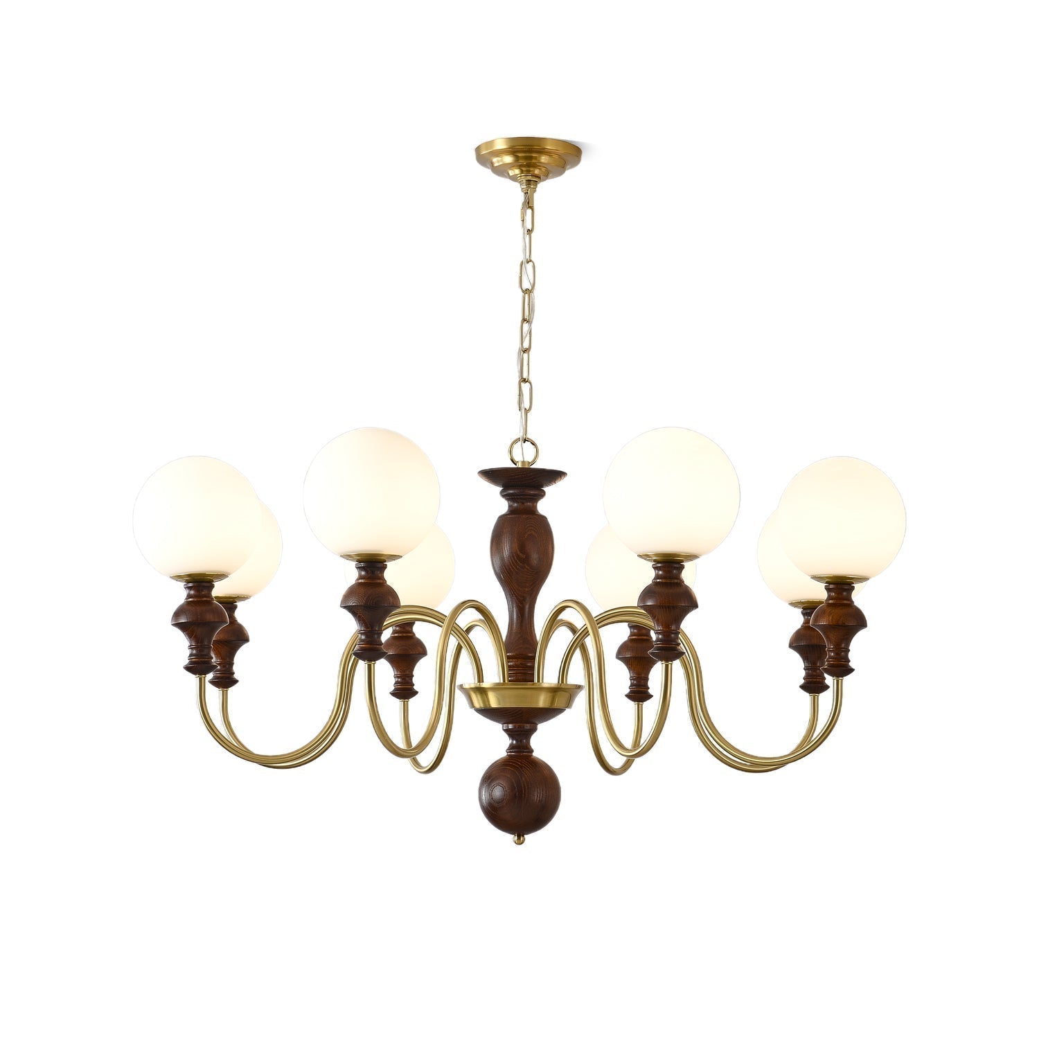 Indris Chandelier Wood & Brass Timeless Globe