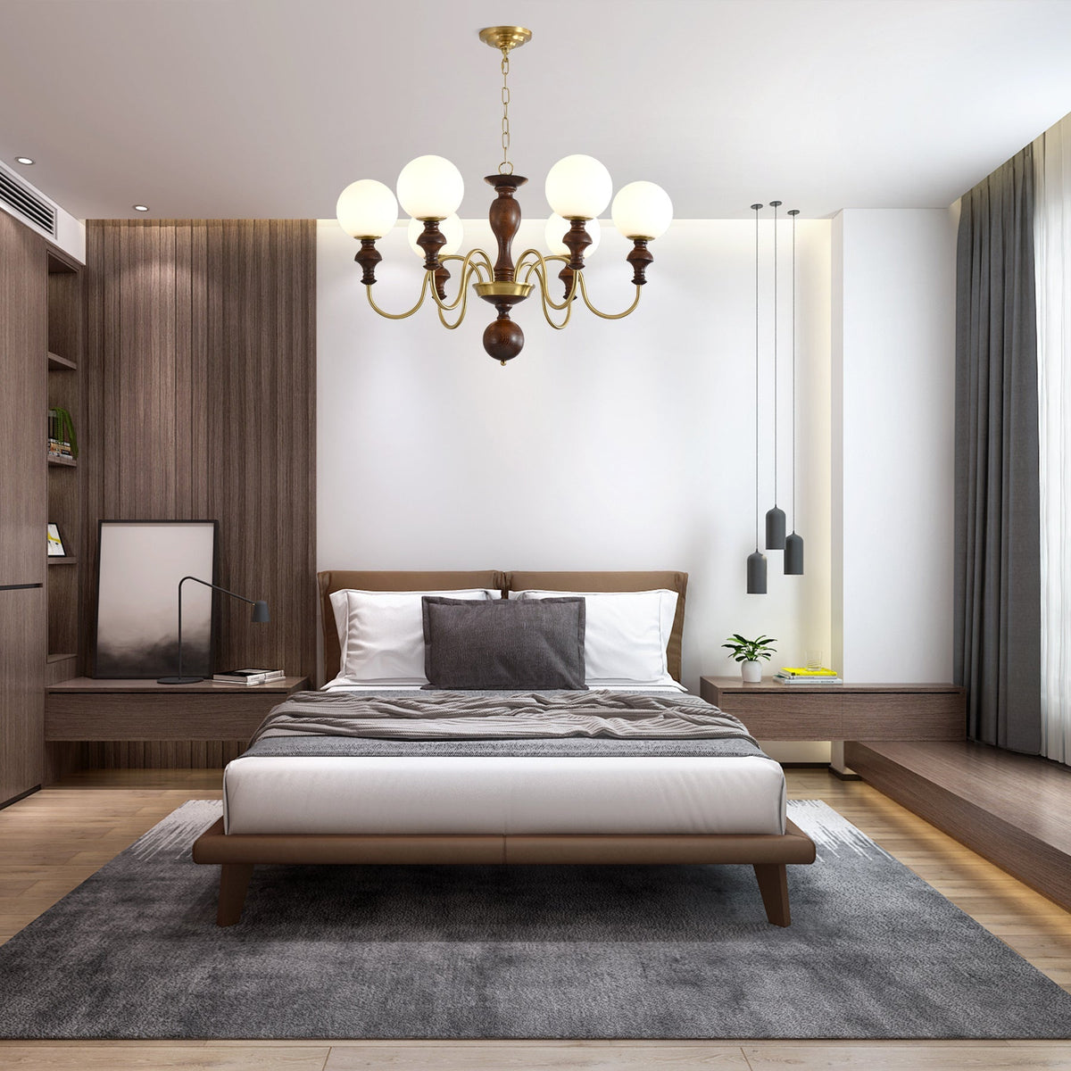 Indris Chandelier Wood & Brass Timeless Globe
