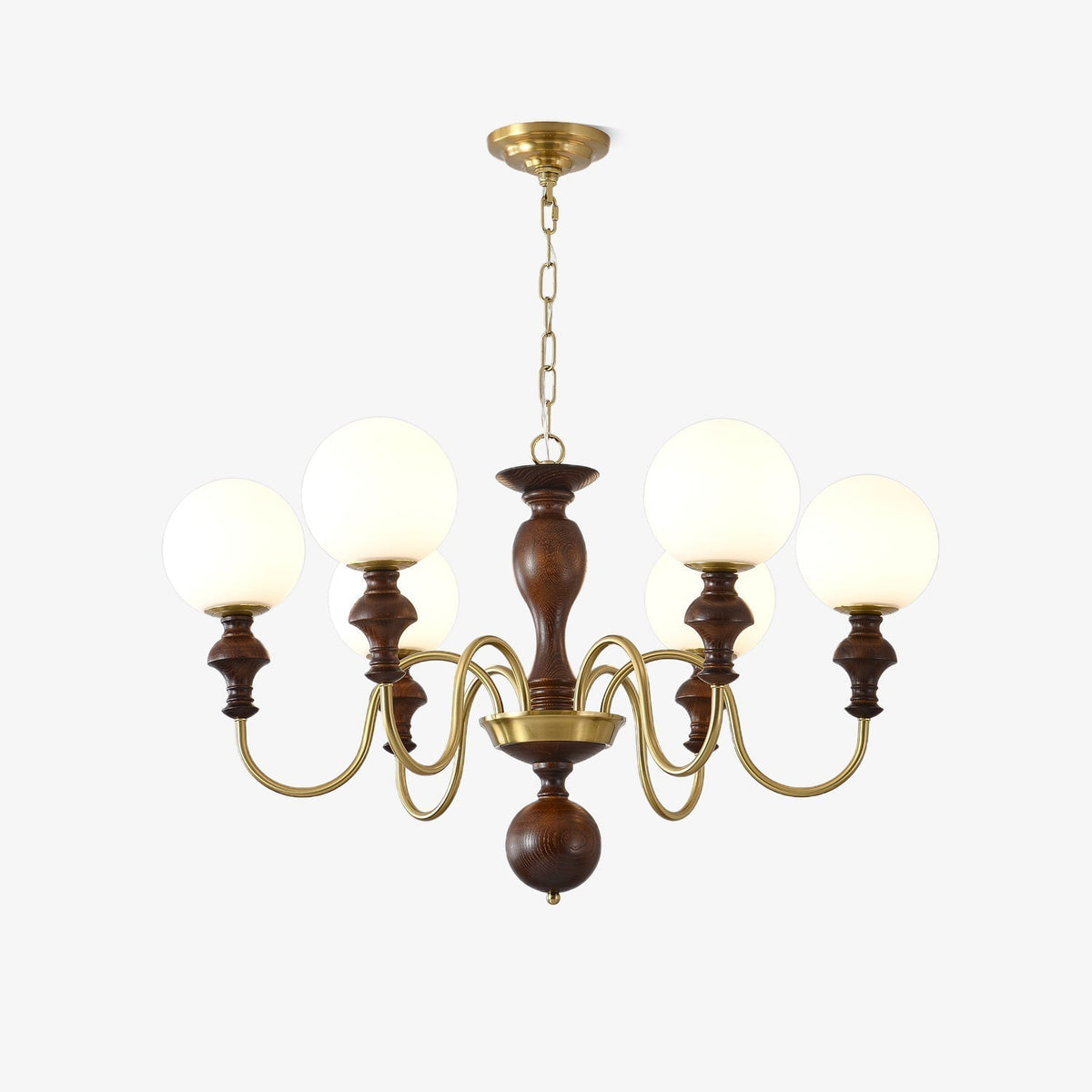 Indris Chandelier Wood & Brass Timeless Globe