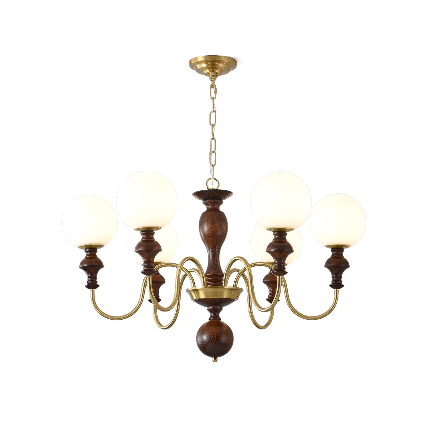 Indris Chandelier Wood & Brass Timeless Globe