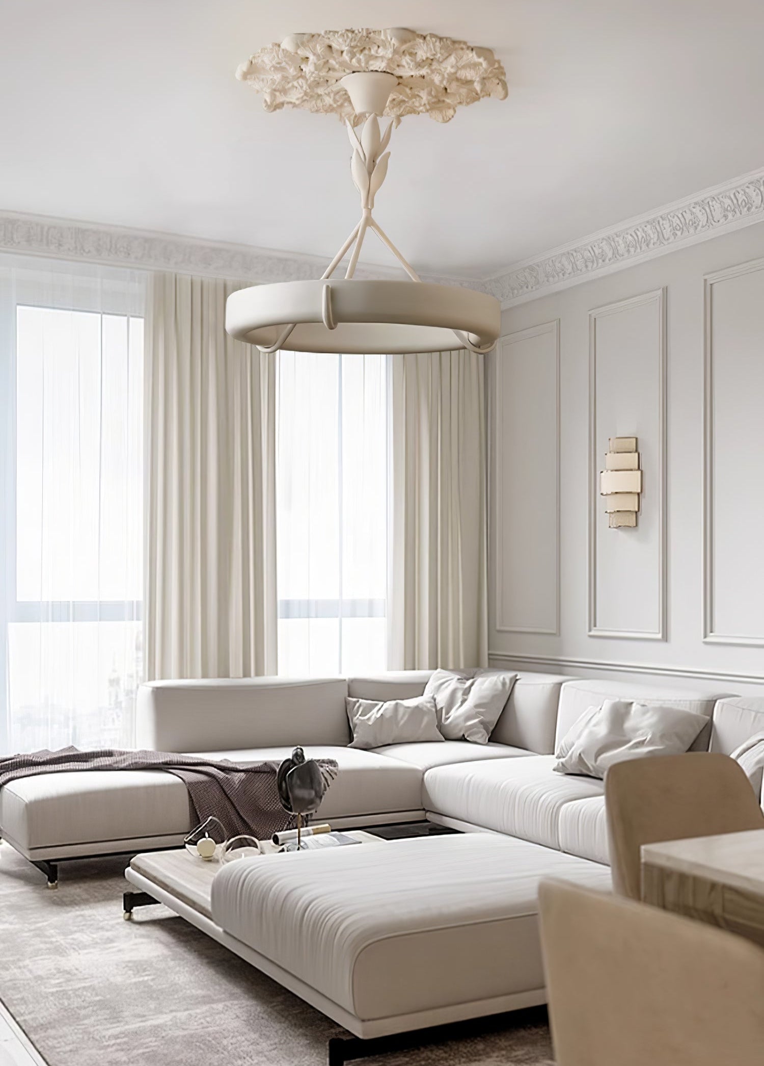 Eixor Chandelier Plaster White Floral Shape Minimalist