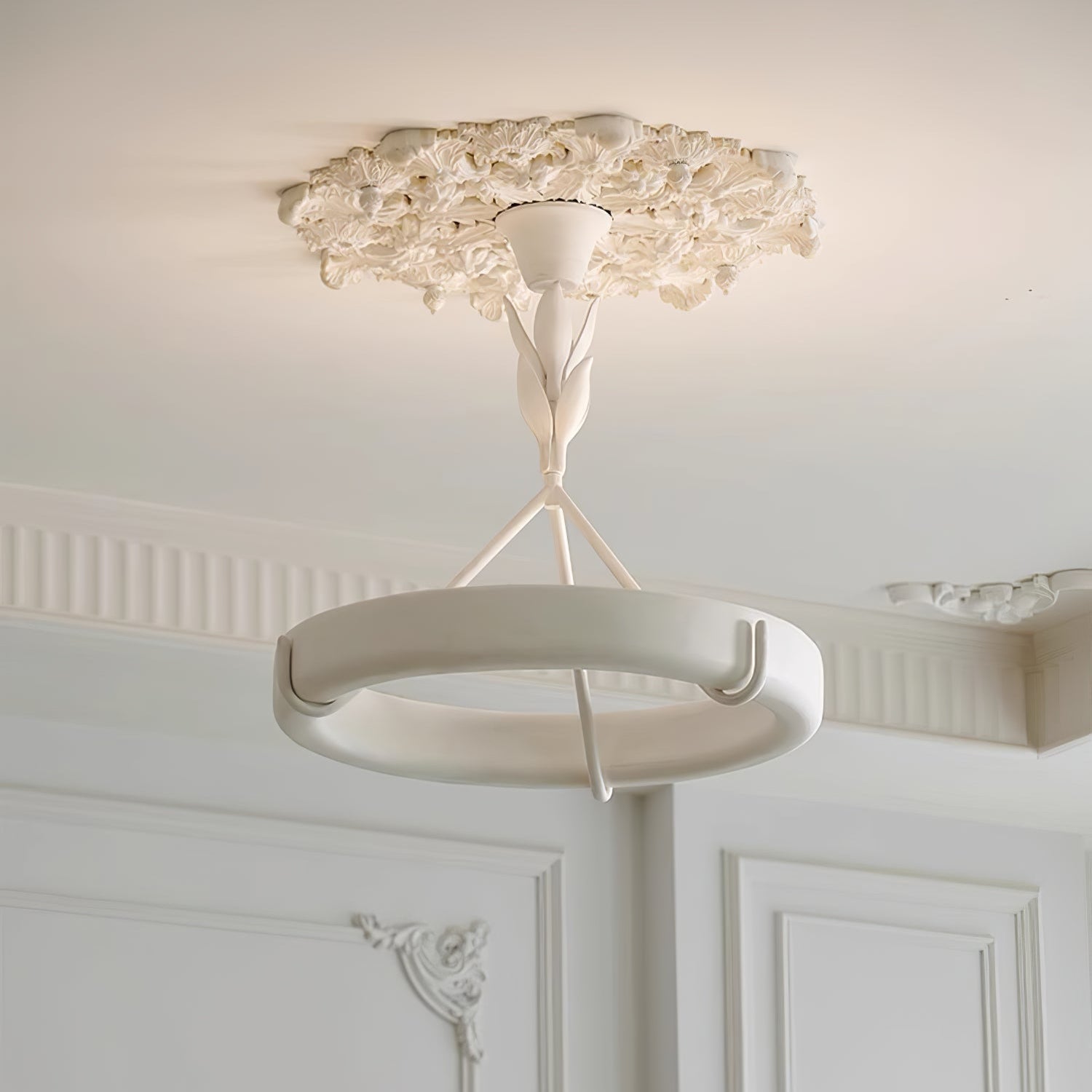 Eixor Chandelier Plaster White Floral Shape Minimalist