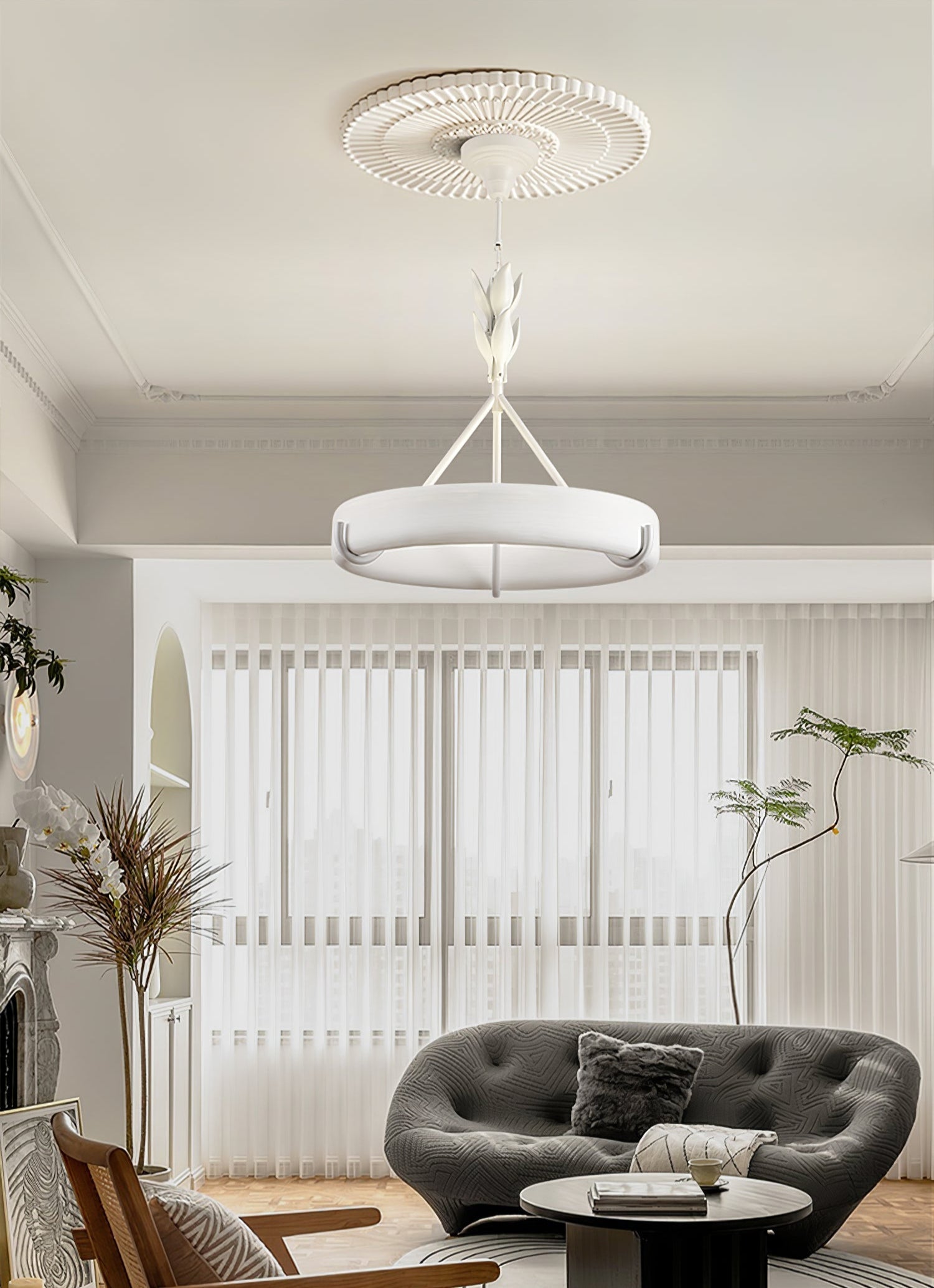 Eixor Chandelier Plaster White Floral Shape Minimalist