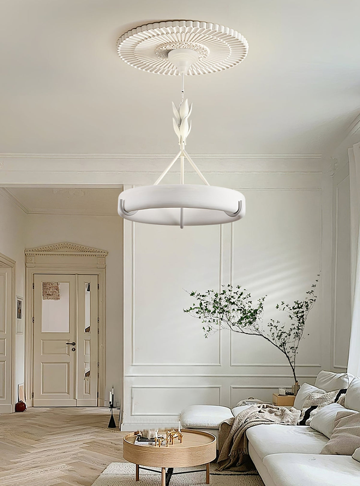 Eixor Chandelier Plaster White Floral Shape Minimalist