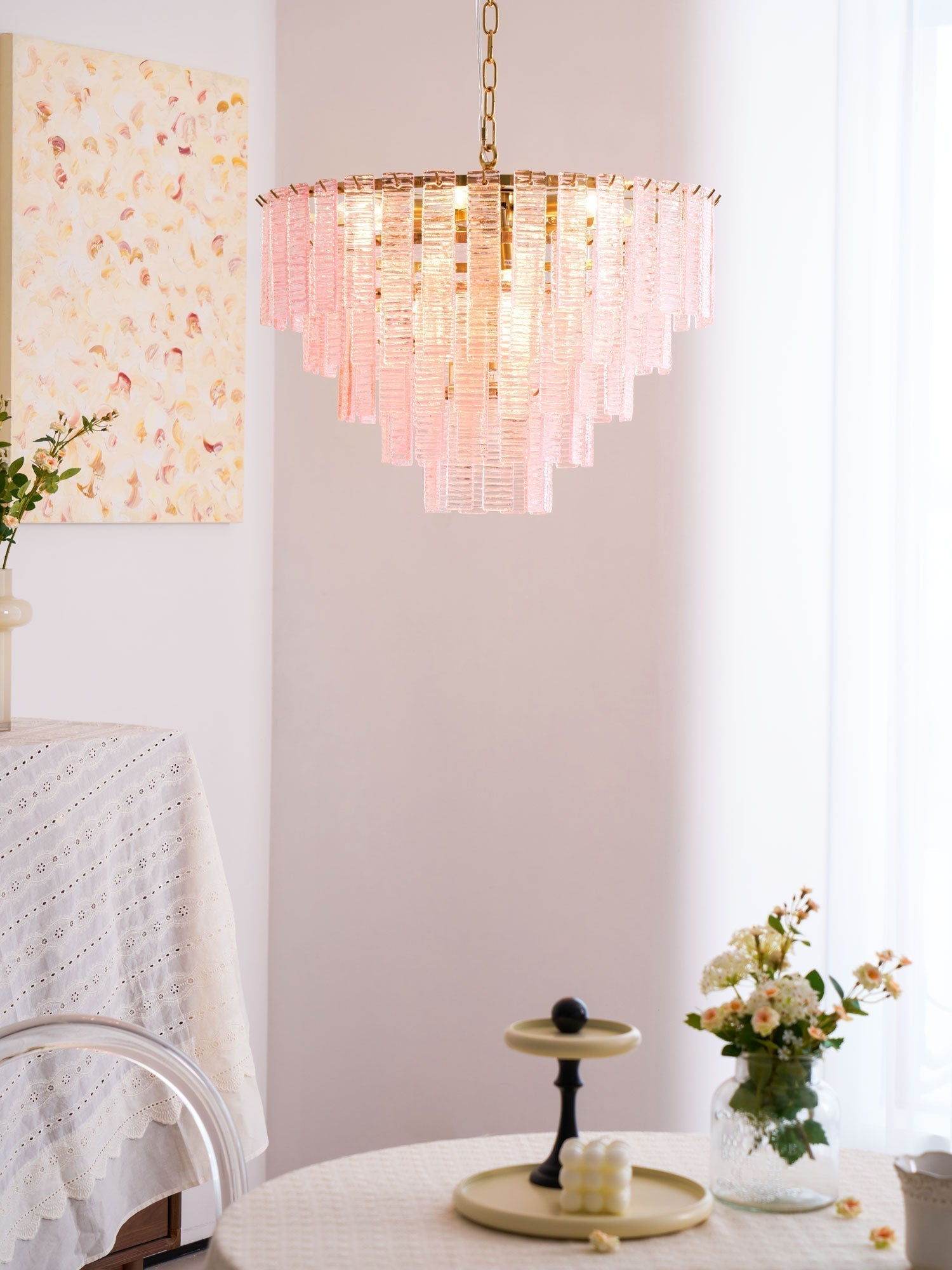 Lioririan Chandelier Pink Murano Glass Layered Vintage Luxury