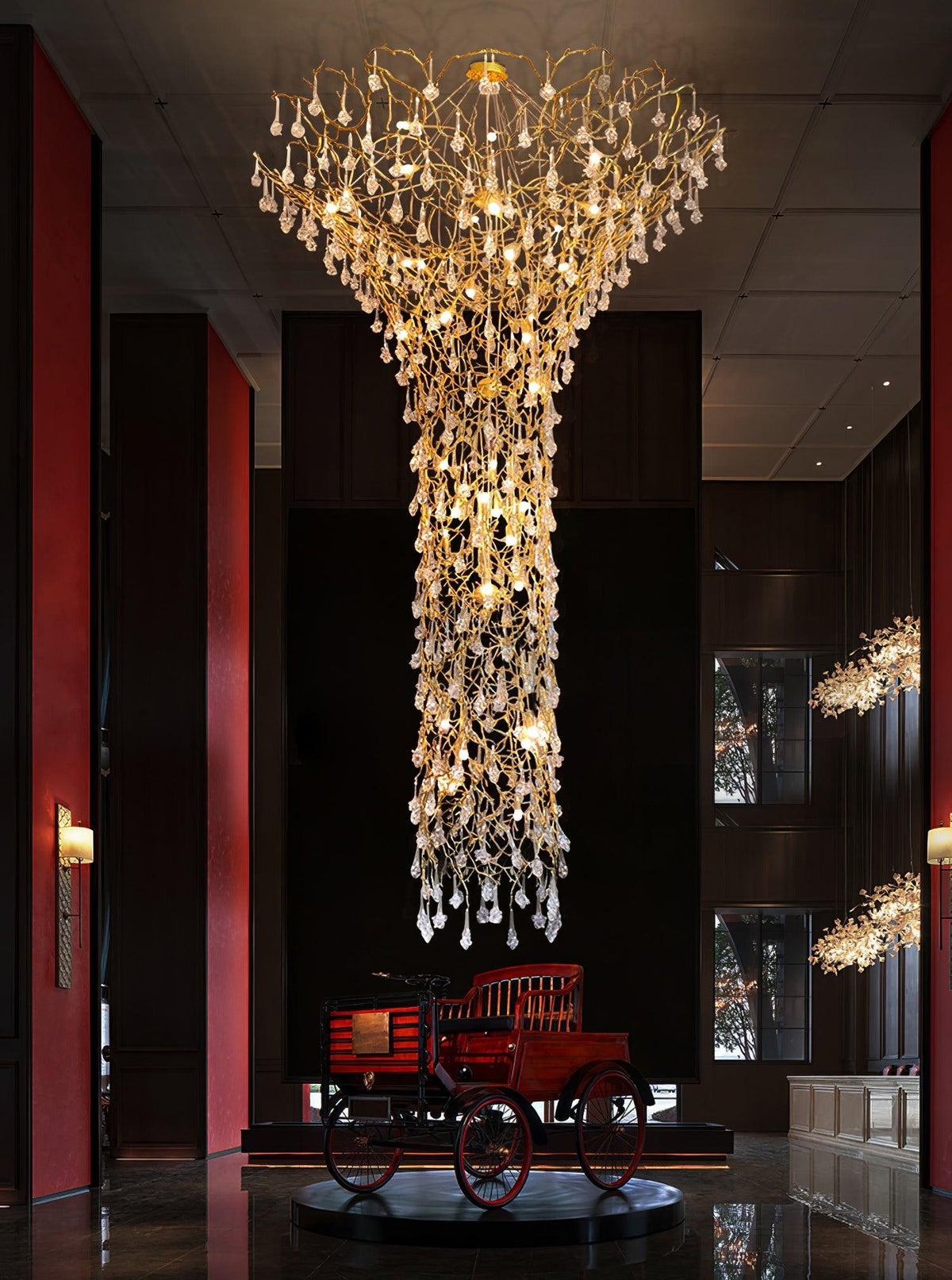 Abeleisa Tree Branch Staircase Brass Crystal Chandelier