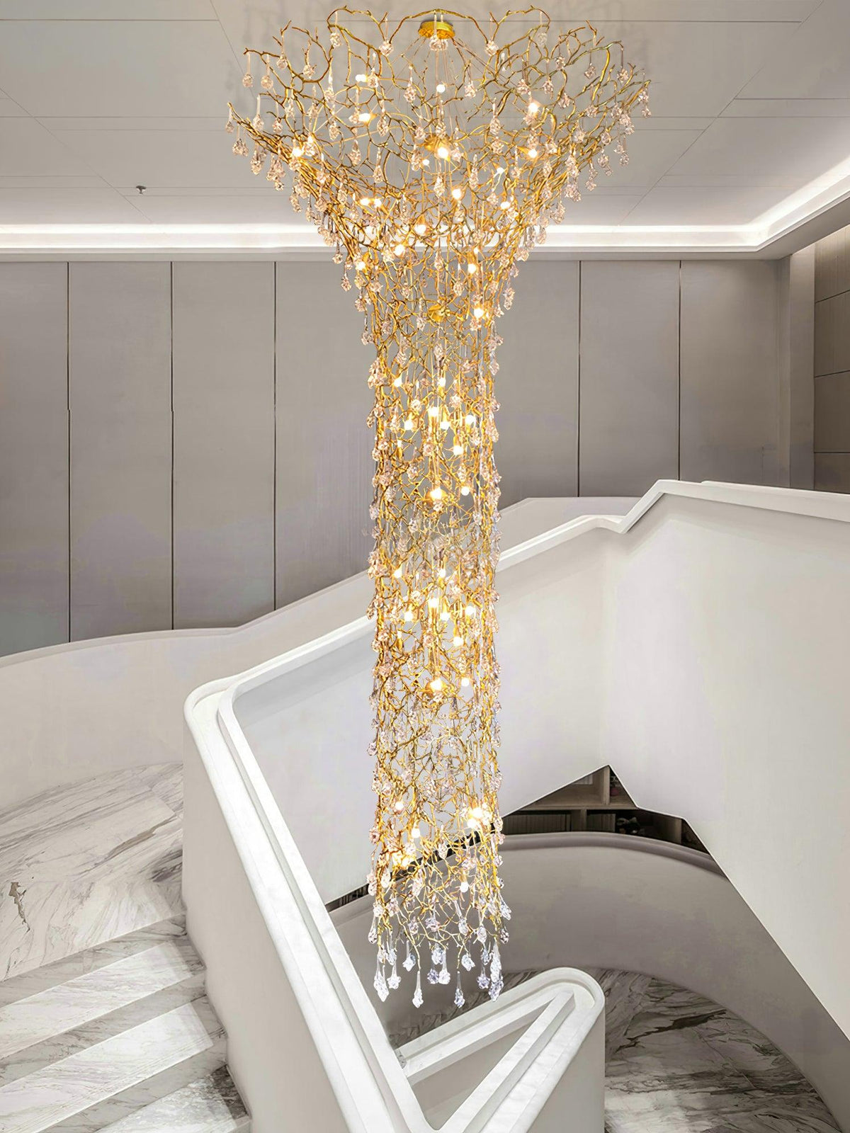 Abeleisa Tree Branch Staircase Brass Crystal Chandelier