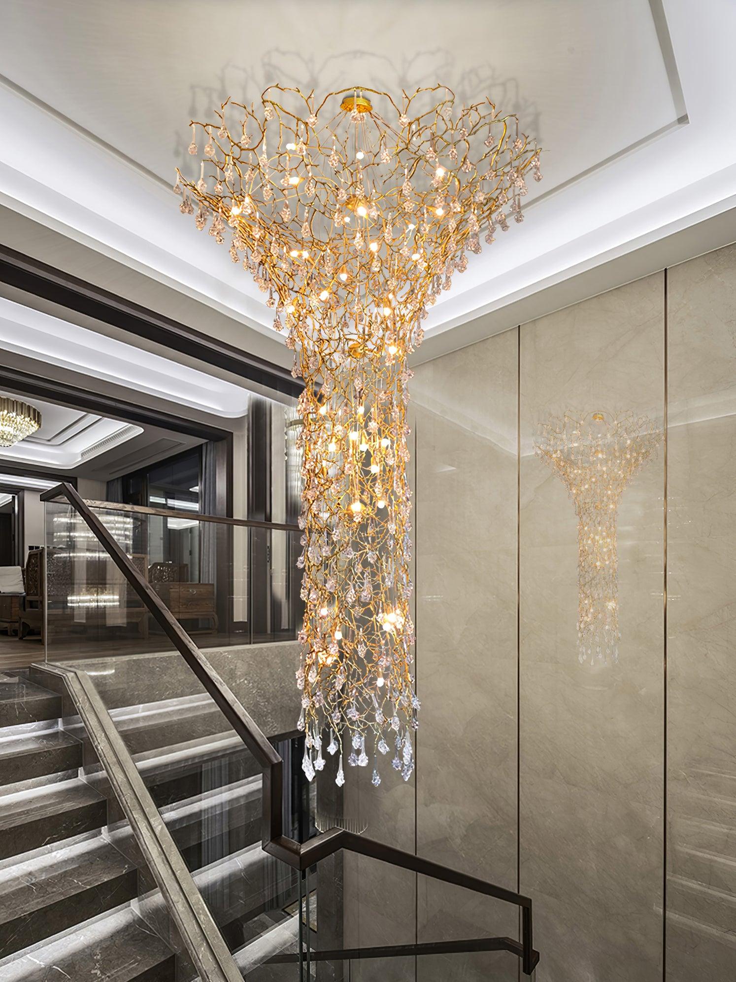 Abeleisa Tree Branch Staircase Brass Crystal Chandelier
