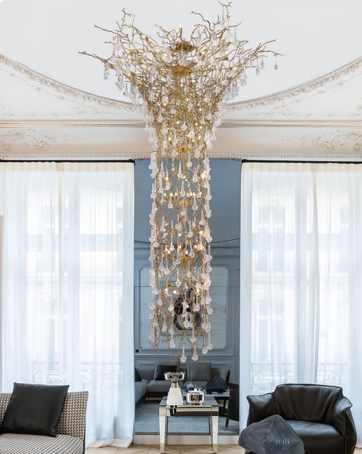 Abeleisa Tree Branch Staircase Brass Crystal Chandelier